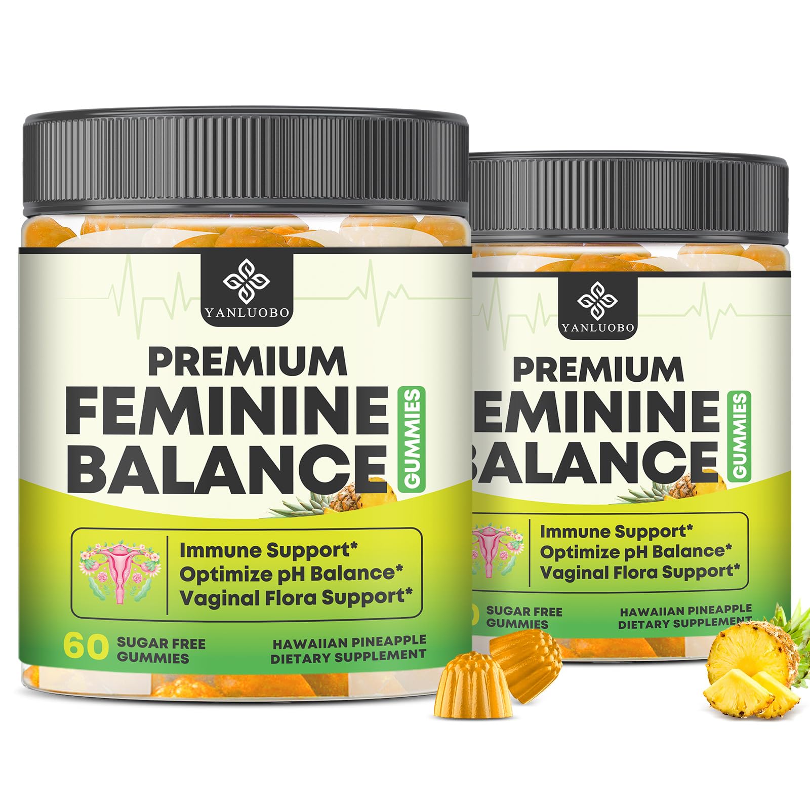 YANLUOBO Feminine Balance Probiotic Gummies - Women's Vaginal Health Support | PH Balance & Odor, Flora, Immune Support | Probiotics for Women, Vegan Pineapple Flavor, 120 Count
