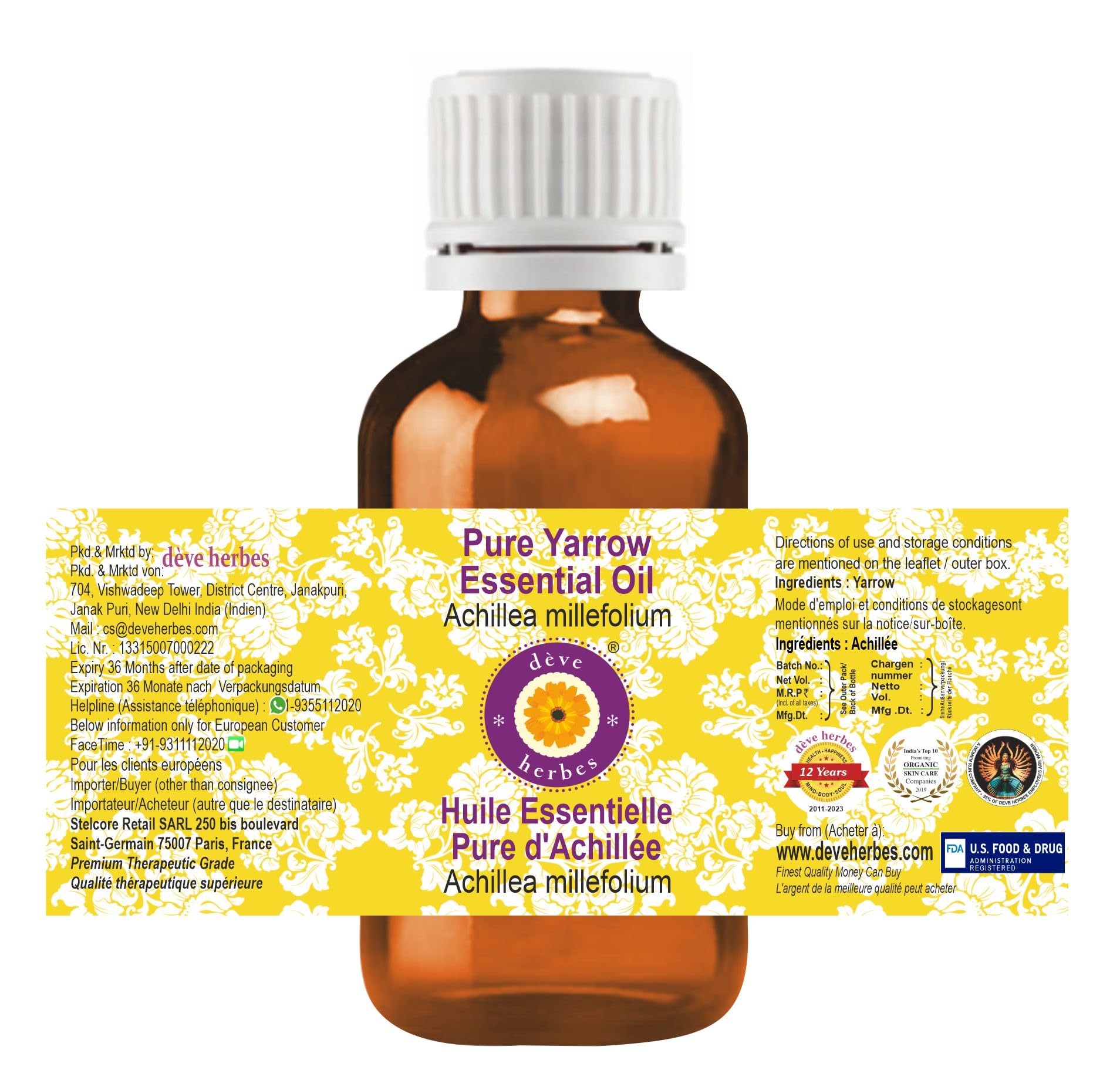 dève herbes Yarrow Essential Oil 5ml – Pure, Steam-Distilled (Achillea millefolium)