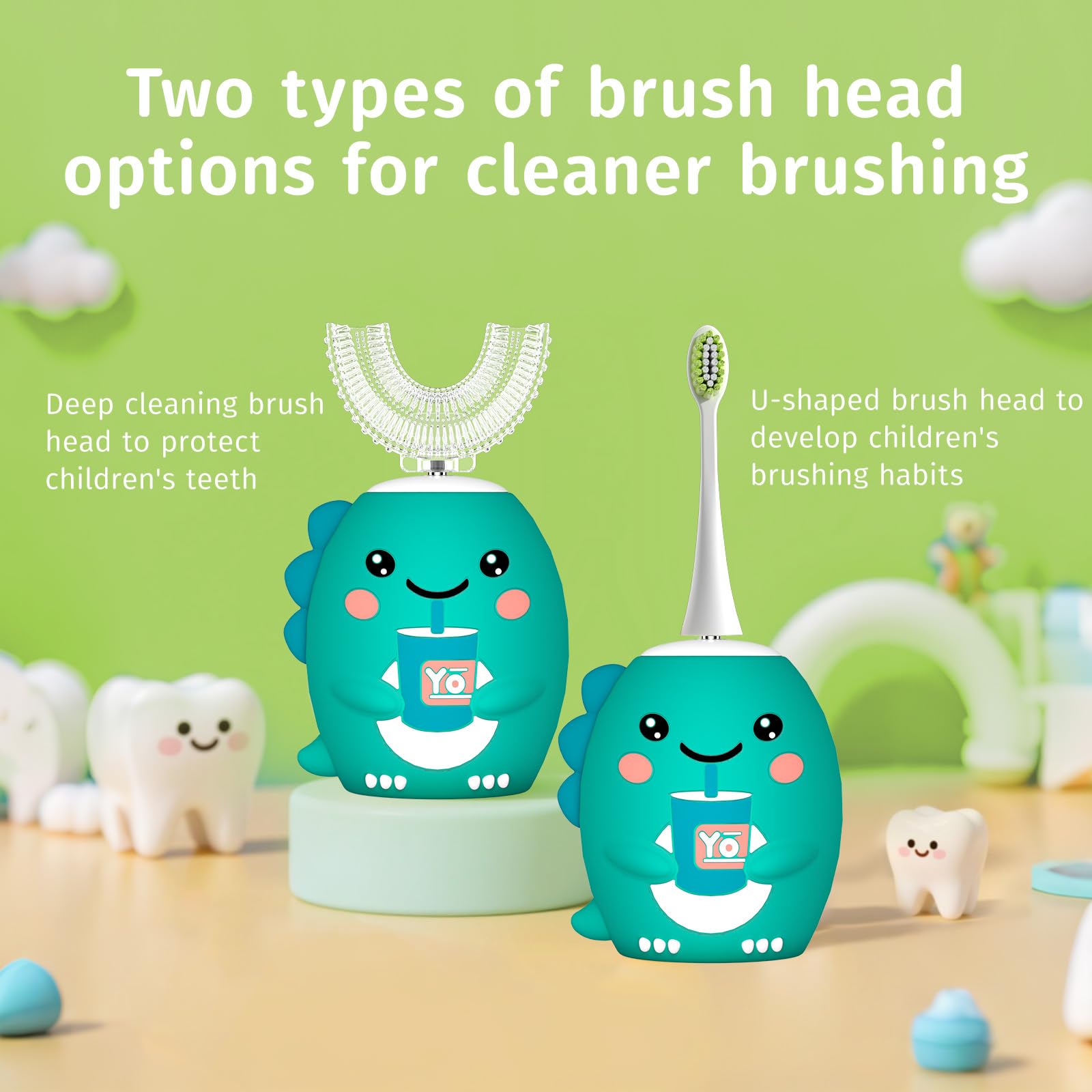Yeklike Kids U-Shaped Electric Toothbrush 360° Cleaning IPX7 Waterproof (8-15y)