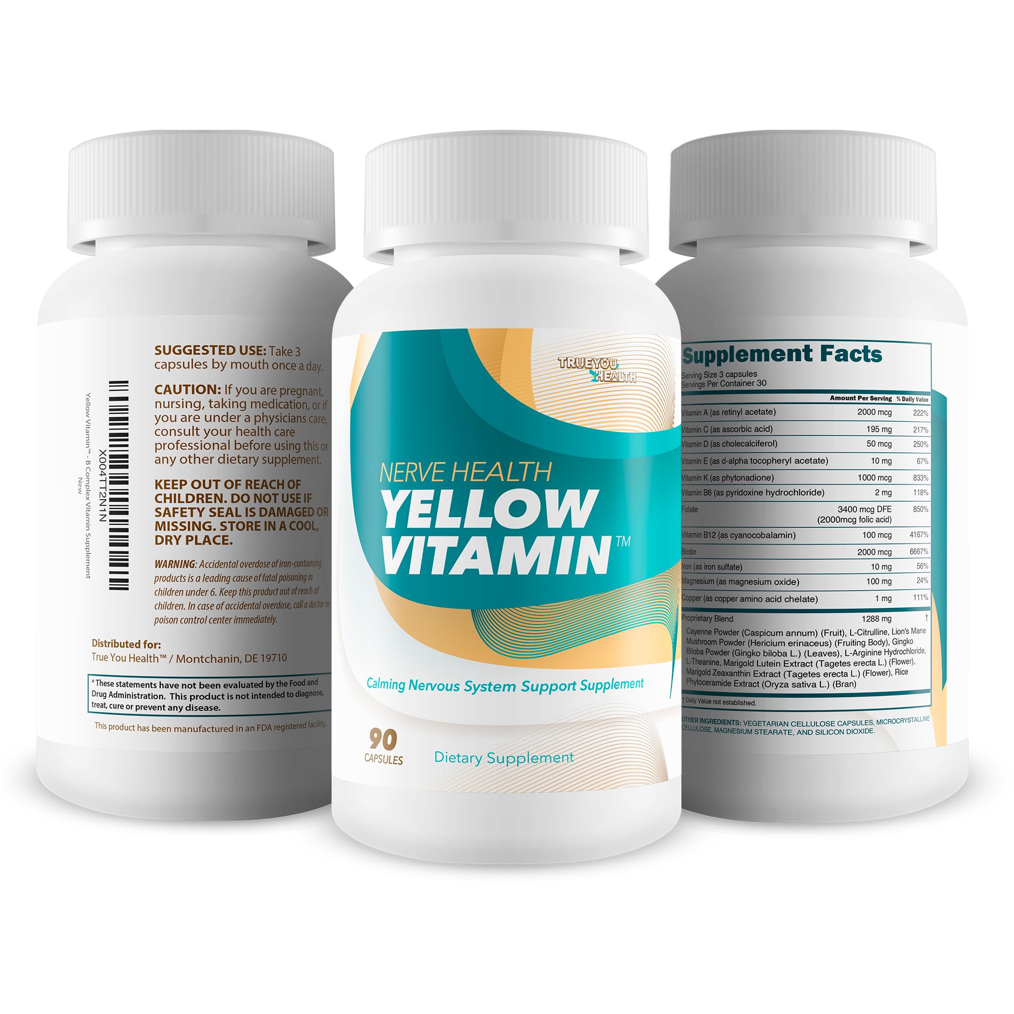 Yellow Vitamin for Nerves – Nerve Support with B Complex & Lion's Mane