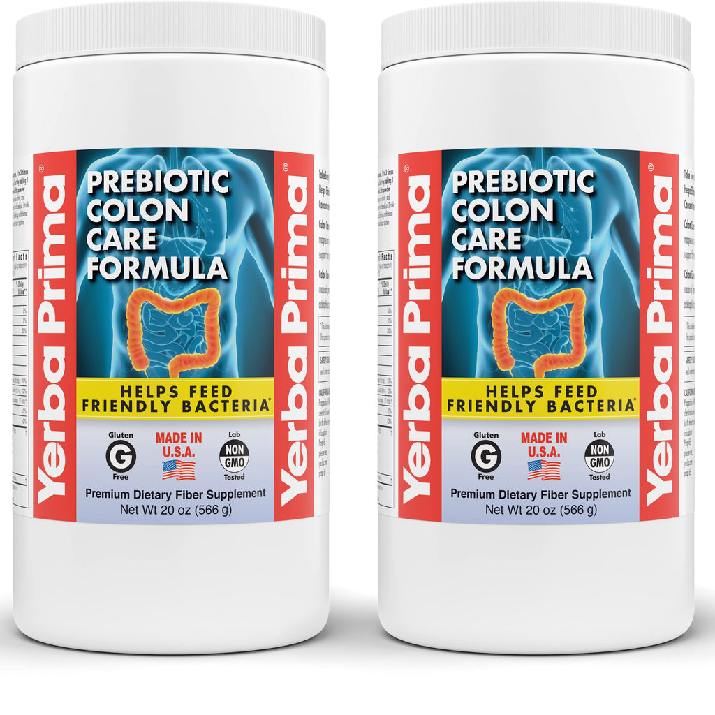 Yerba Prima Prebiotic Colon Care Formula 20 oz Powder (Pack of 2) – Psyllium Husk, FOS, Magnesium, Selenium