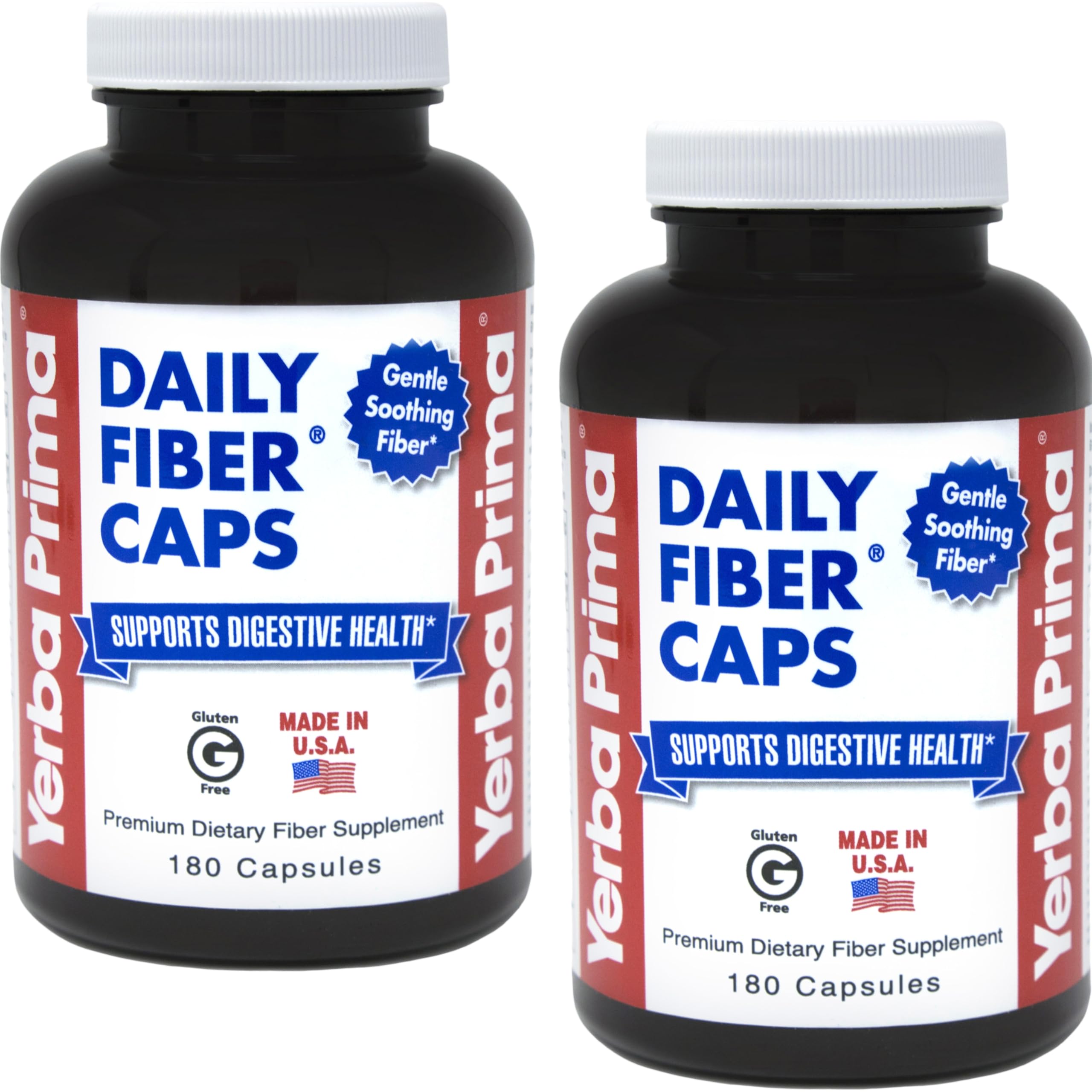 Yerba Prima Daily Fiber Formula - 180 Caps (Pack of 2) | Soluble & Insoluble Fiber