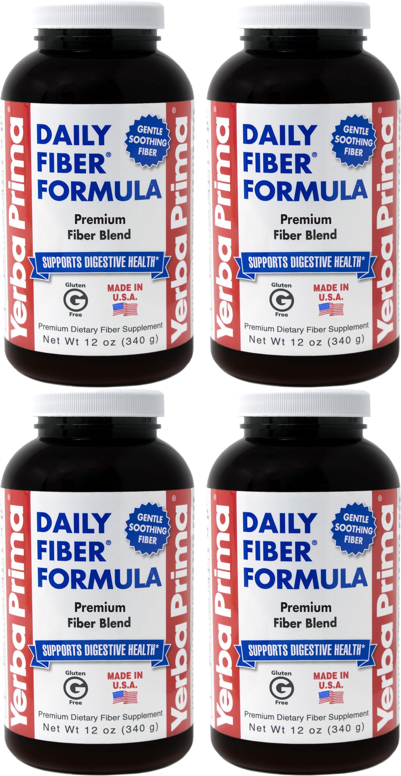 Yerba Prima Daily Fiber Formula Powder – 12 oz (Pack of 4) | Soluble & Insoluble Fiber for Gut Health | Vegan, Non-GMO, Gluten-Free