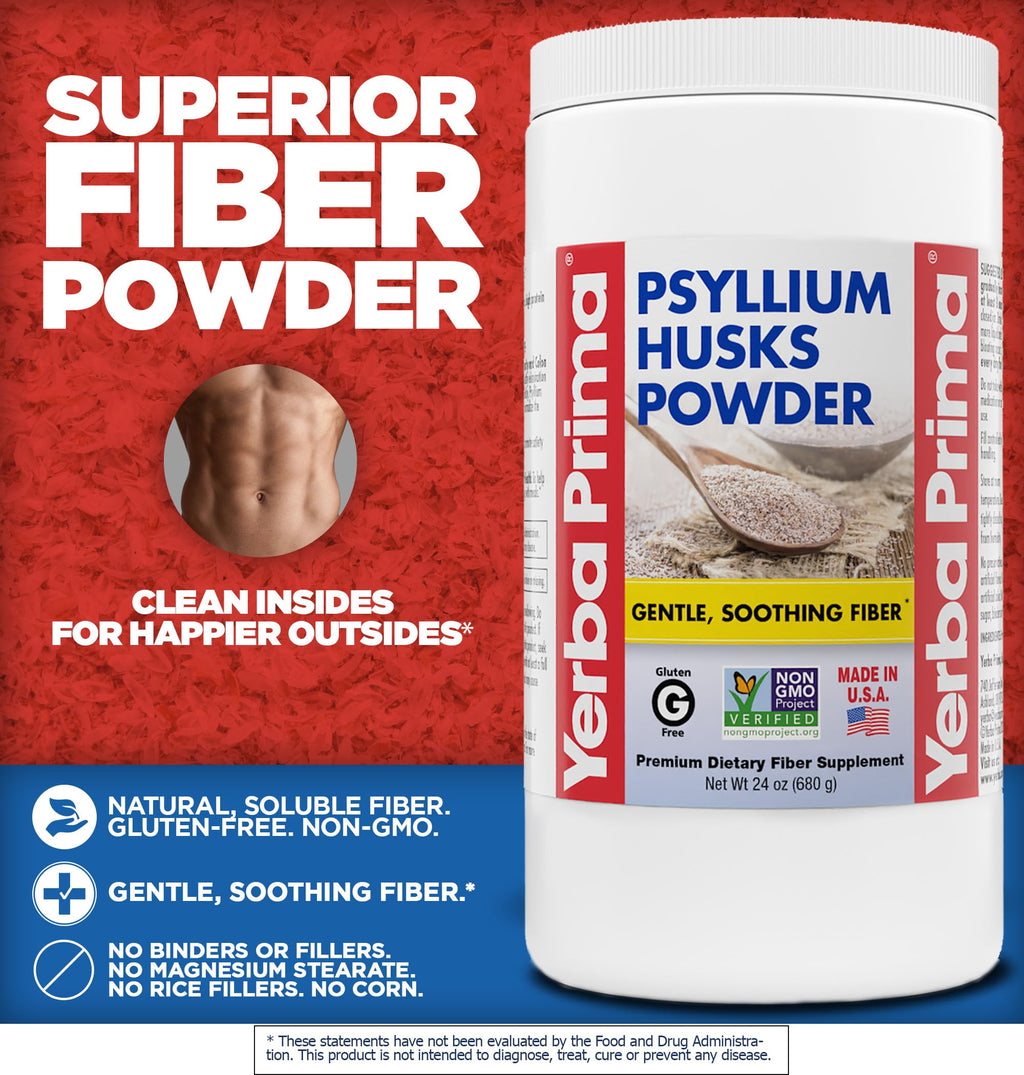 Yerba Prima Psyllium Husk Powder 24oz - Fine Ground, Unflavored, Sugar Free