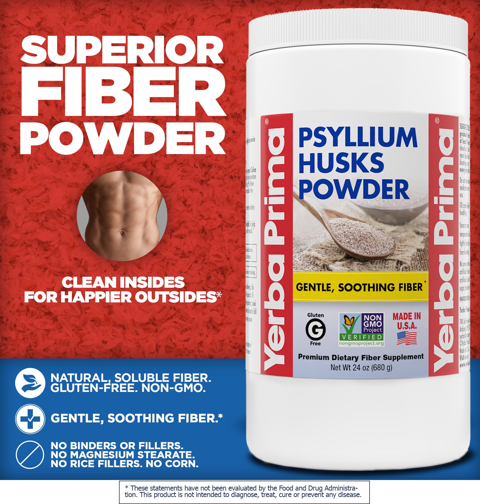 Yerba Prima Psyllium Husk Powder 24oz - Fine Ground, Unflavored, Sugar Free