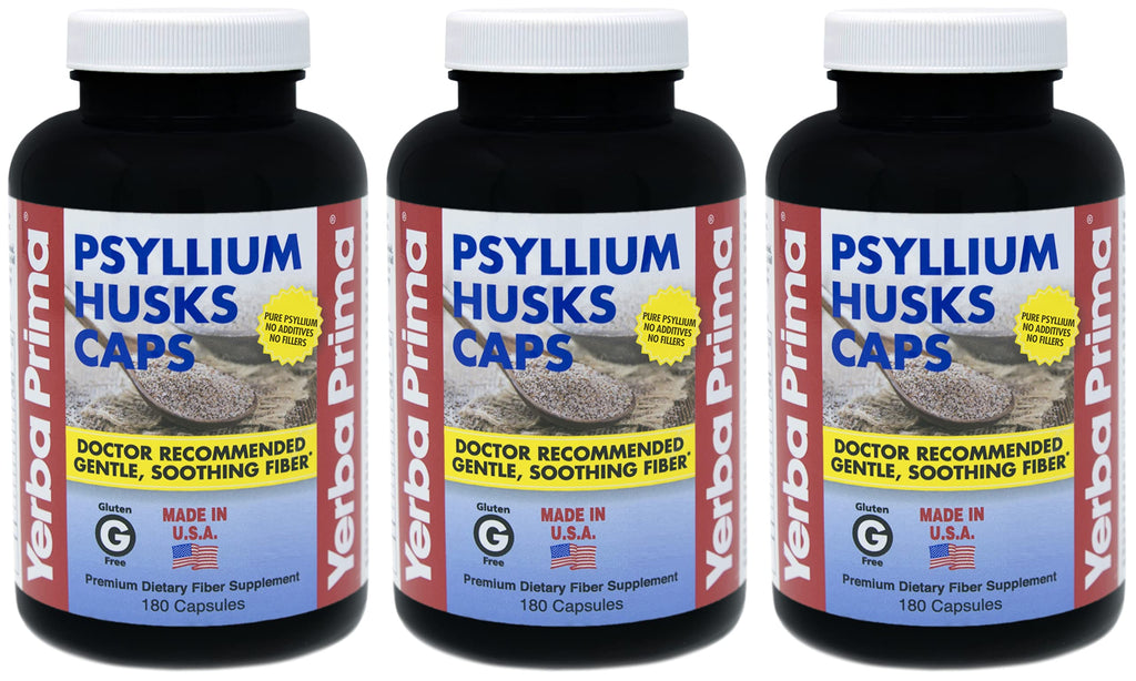 Yerba Prima Psyllium Husks Caps – 180 Caps (Pack of 3) Non-GMO Gluten Free Fiber