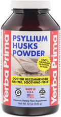 Yerba Prima Psyllium Husks Fiber Powder 12 oz - Natural Fiber Supplement
