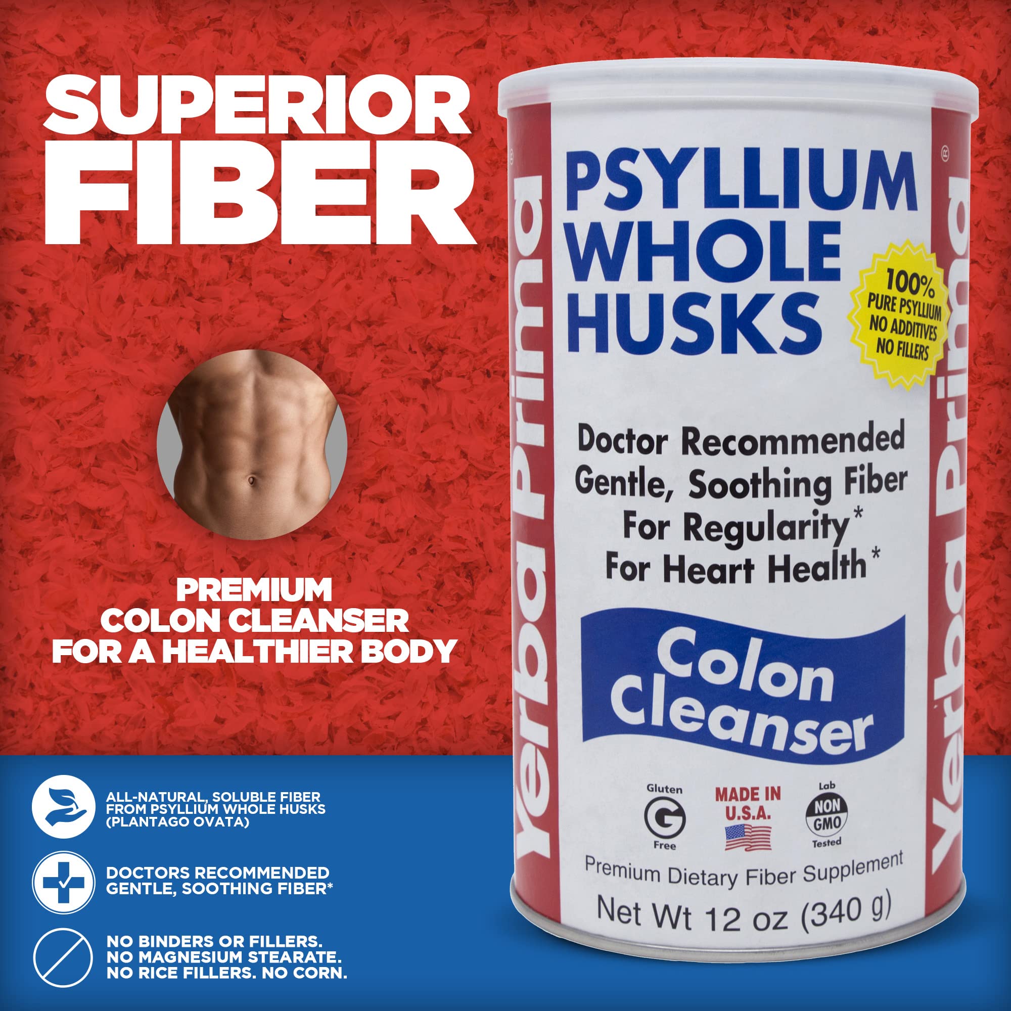 Yerba Prima Psyllium Whole Husk 12 oz – Fiber Supplement, Vegan, Gluten Free