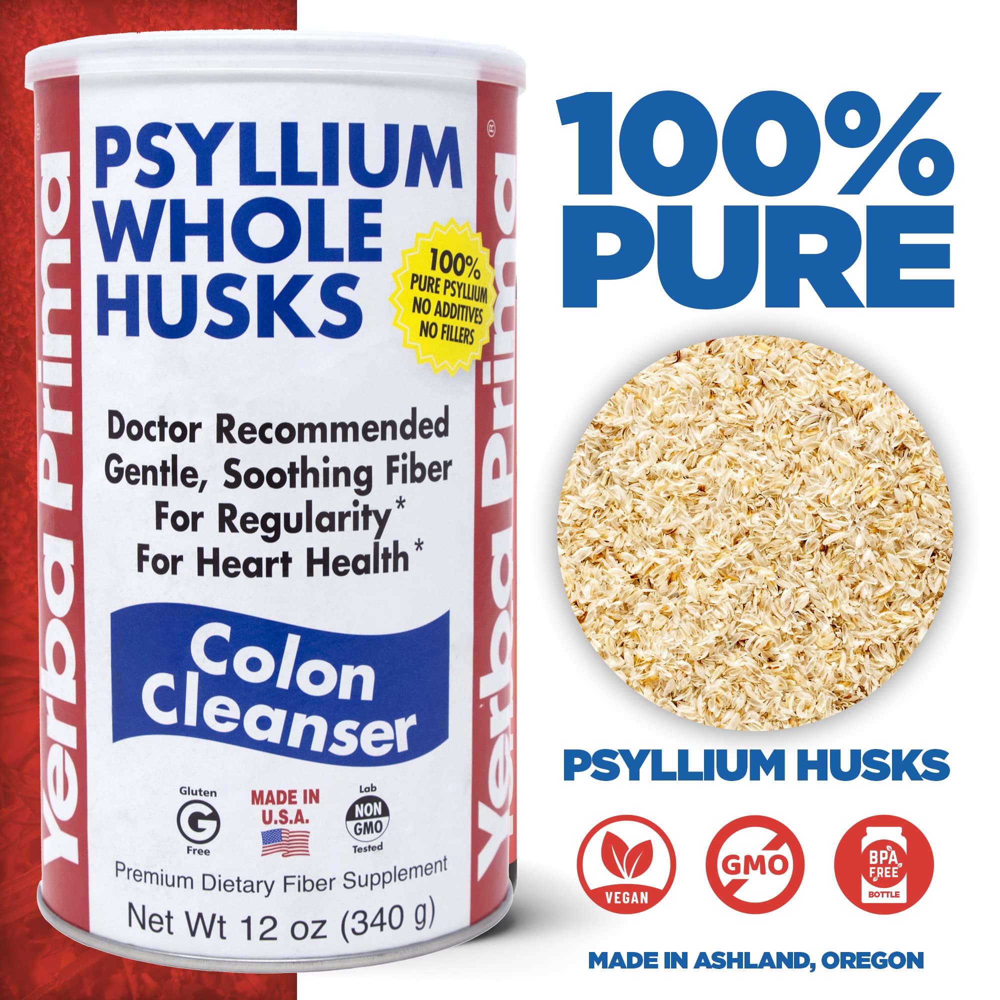 Yerba Prima Psyllium Whole Husks Pack of 2 – All Natural Fiber, Gluten Free, Non-GMO, Made in USA