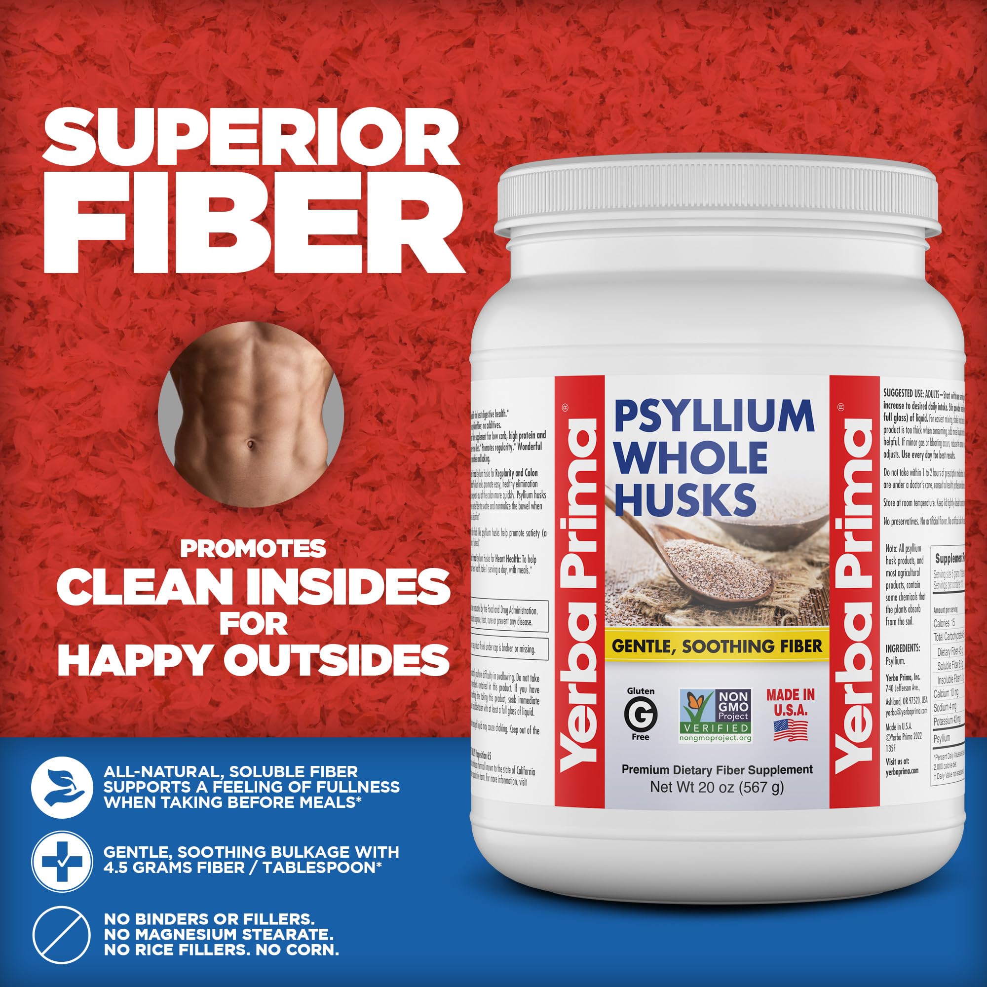 Yerba Prima Psyllium Whole Husks 20 oz – Colon Cleanse & Gut Health