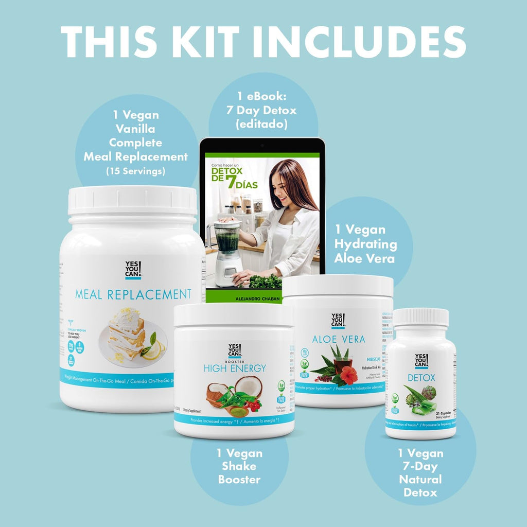 Yes You Can! Detox Plus Kit – Complete Meal Replacement Powder, Aloe Vera Hibiscus, High Energy Boost