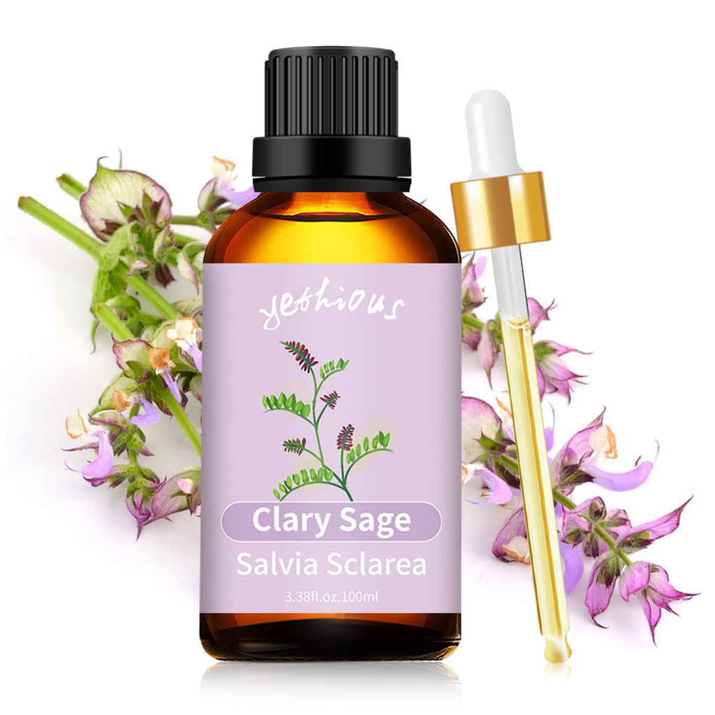 yethious Clary Sage Essential Oil – Diffuser, Aromatherapy, Skin & DIY Fragrance | Organic 3.38 Fl Oz