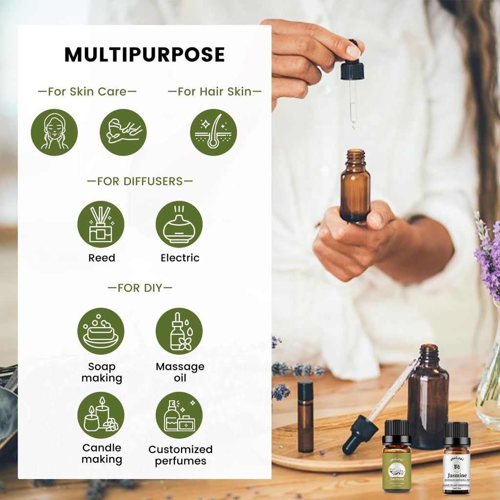Yethious Jasmine & Gardenia Essential Oil Set – 2x10ml Pure Fragrance Oils
