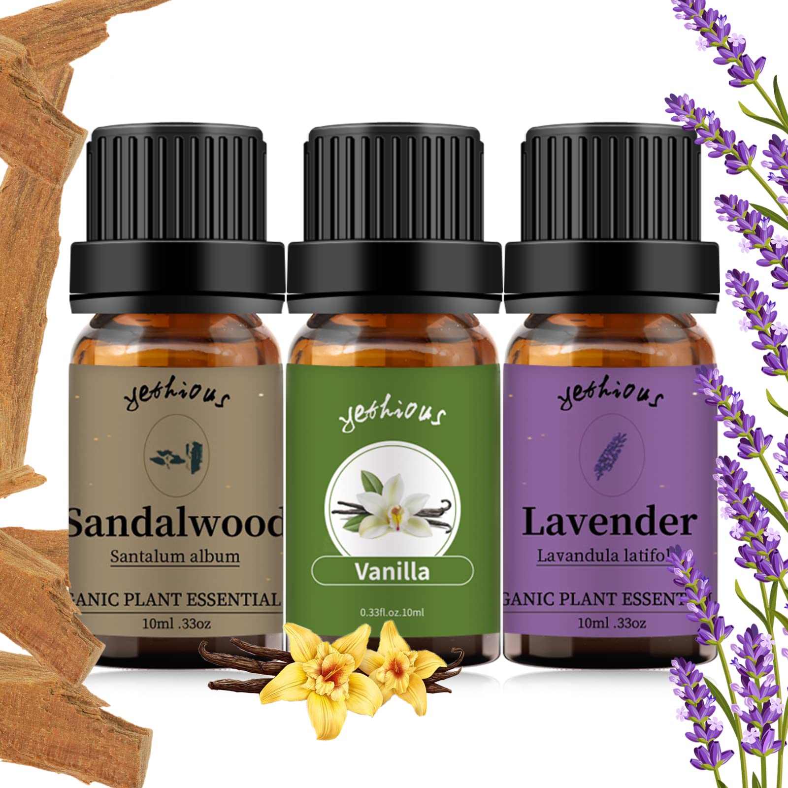 Yethious Lavender Vanilla Sandalwood Essential Oil - 100% Pure Organic Lavender Oil for Diffuser, Aromatherapy, Skin & Massage