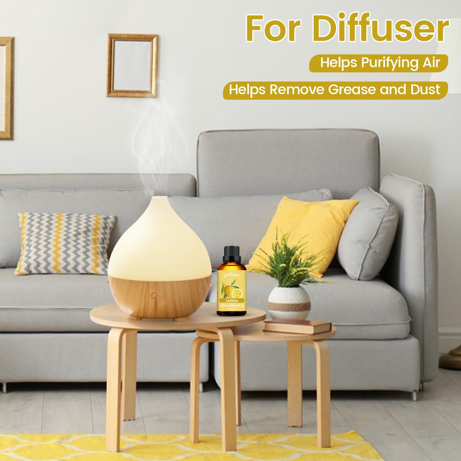 Yethious Lemon Essential Oil - Pure 100ML for Diffuser, Skincare, Hair, Perfume, Candle & Soap Making