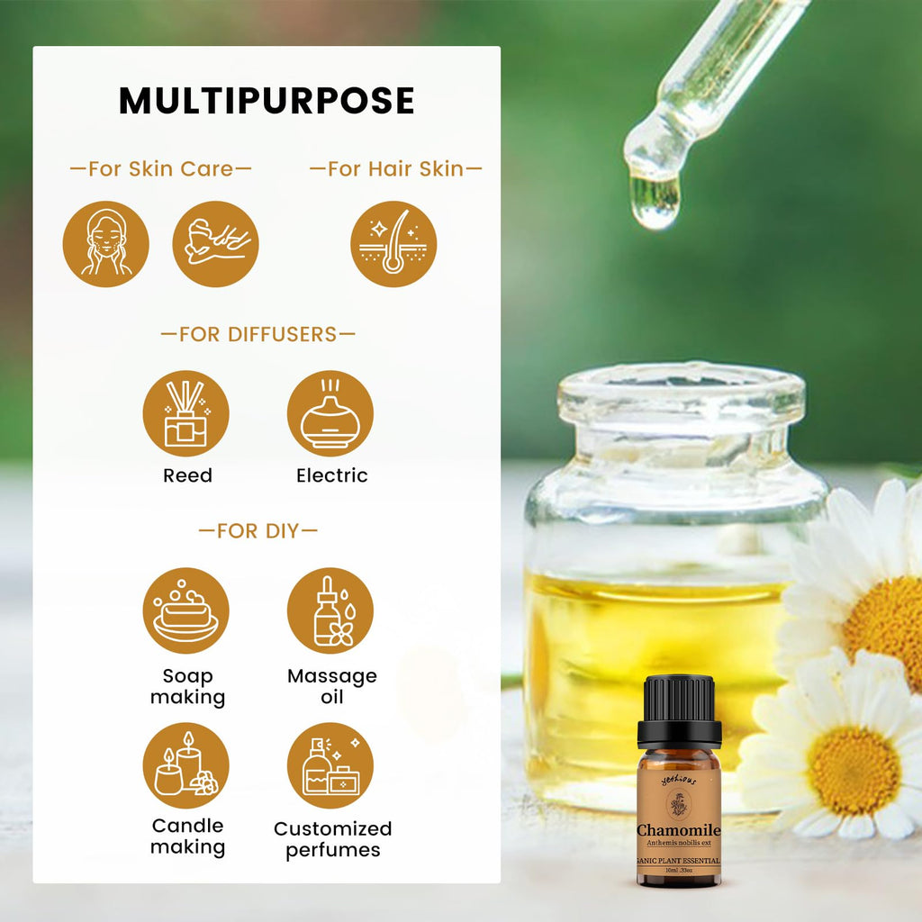 Yethious Organic Chamomile Essential Oil – 100% Pure, GCMS Certified | 10 ml