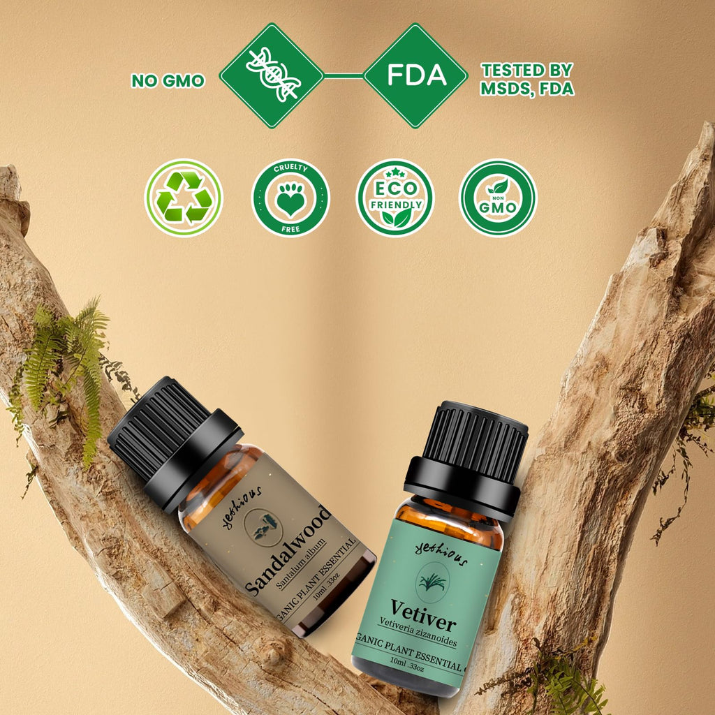 Yethious Sandalwood Vetiver Essential Oil Set – 2 x 10ml | 100% Pure & Undiluted