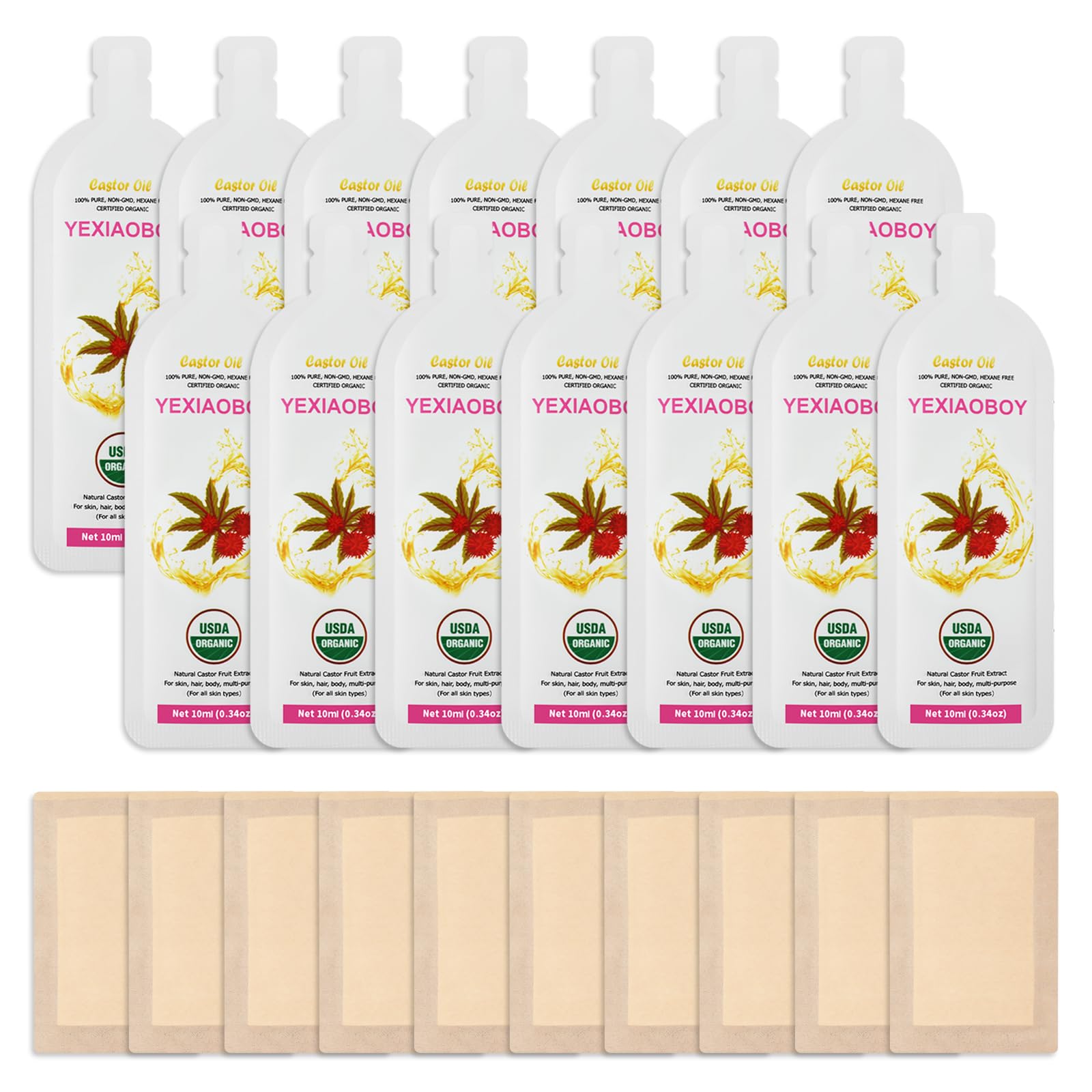 YEXIAOBOY Castor Oil Pack Wrap 11.02 x 6.29 in – Large Self-Adhesive, Organic, USDA Certified