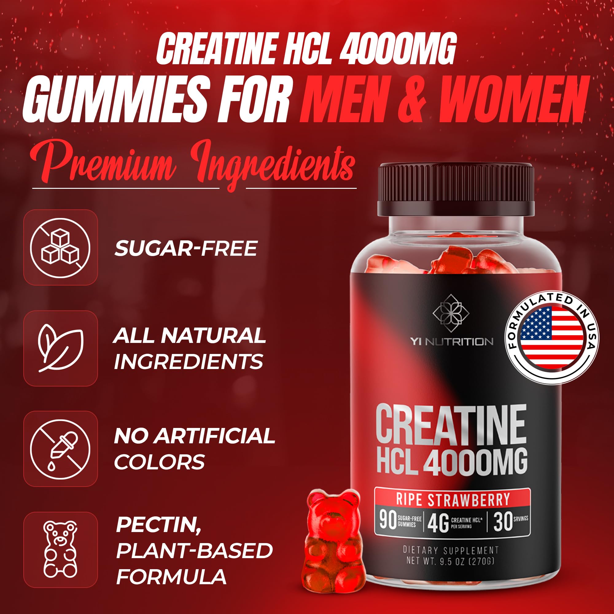 Yi Nutrition Creatine HCL Gummy – World's First 4000MG Creatine HCL Gummies, 90 Count