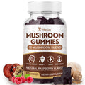 Yikecao Mushroom Gummies for Adults – 10-Mushroom Complex, Focus & Energy, Raspberry Flavor, 60 Count