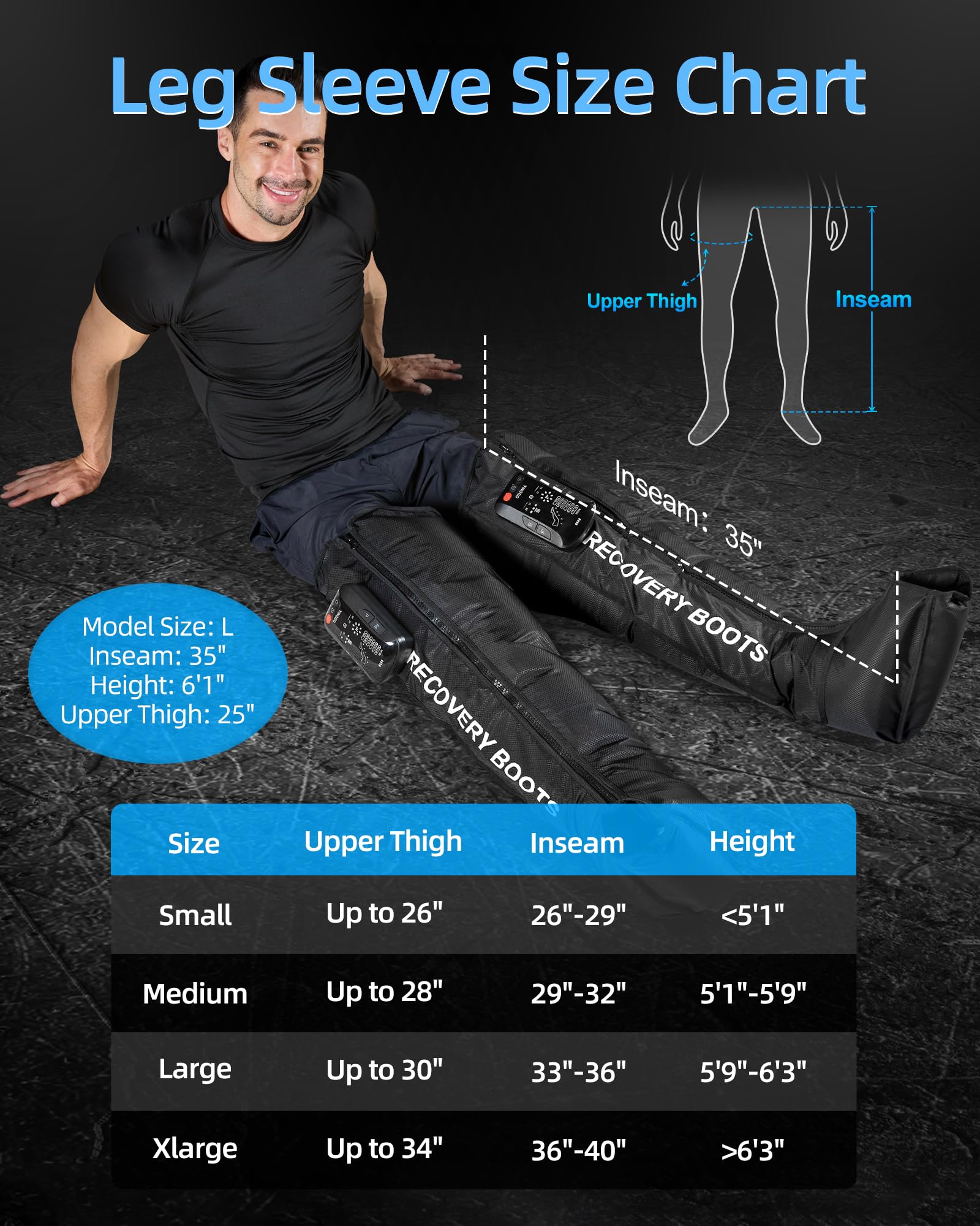 YINGGG Leg Massager with Heat & Full-Leg Compression — Cordless Recovery, 5 Massage Areas, 8 Intensities (Two Legs)