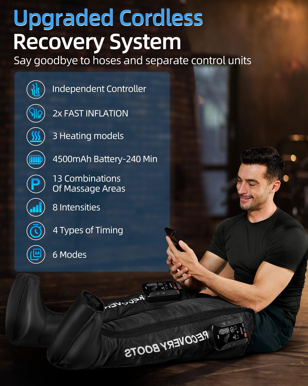 YINGGG Leg Massager with Heat & Full-Leg Compression — Cordless Recovery, 5 Massage Areas, 8 Intensities (Two Legs)