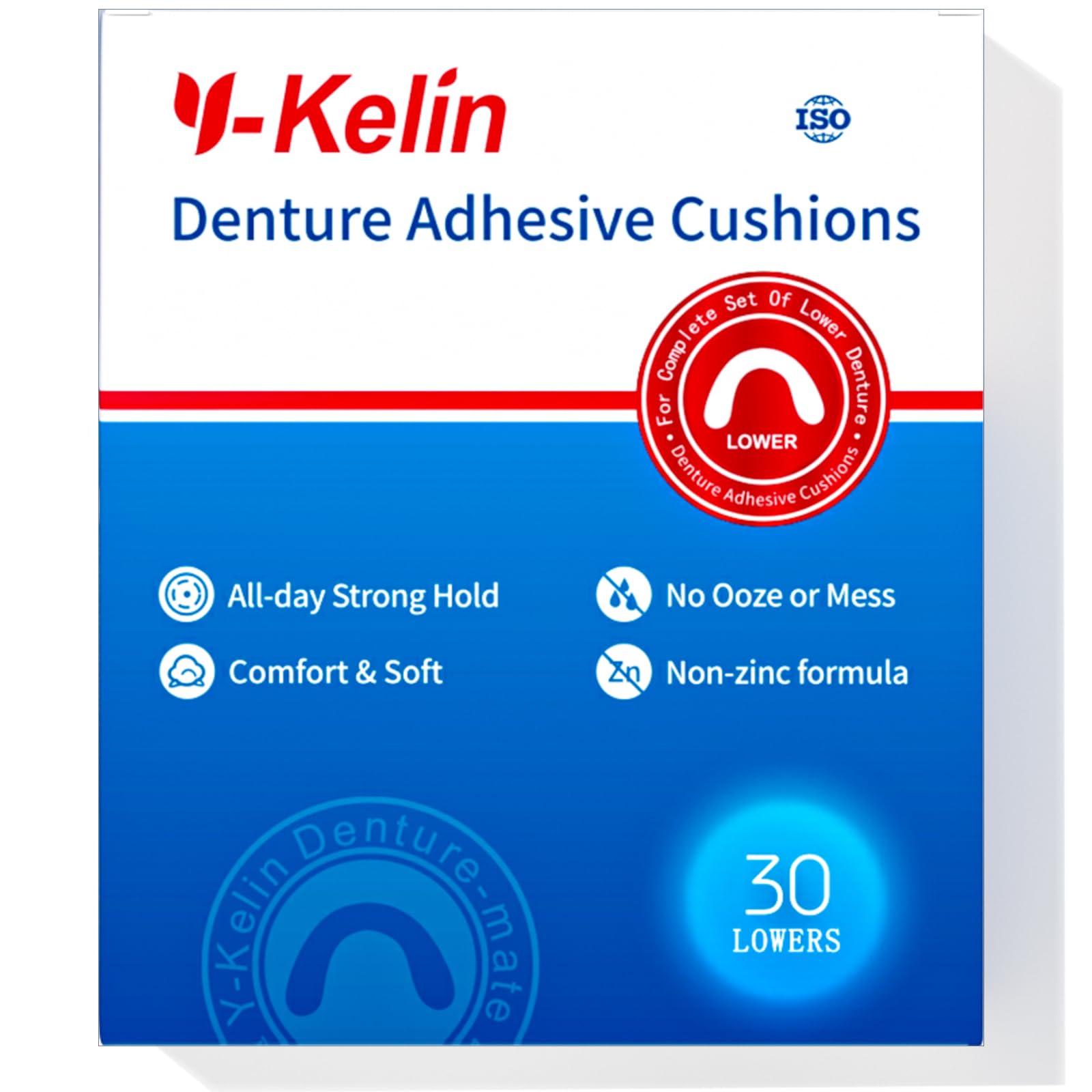 Y-Kelin Lower Denture Cushions – Adhesive-Free, 30 Strips