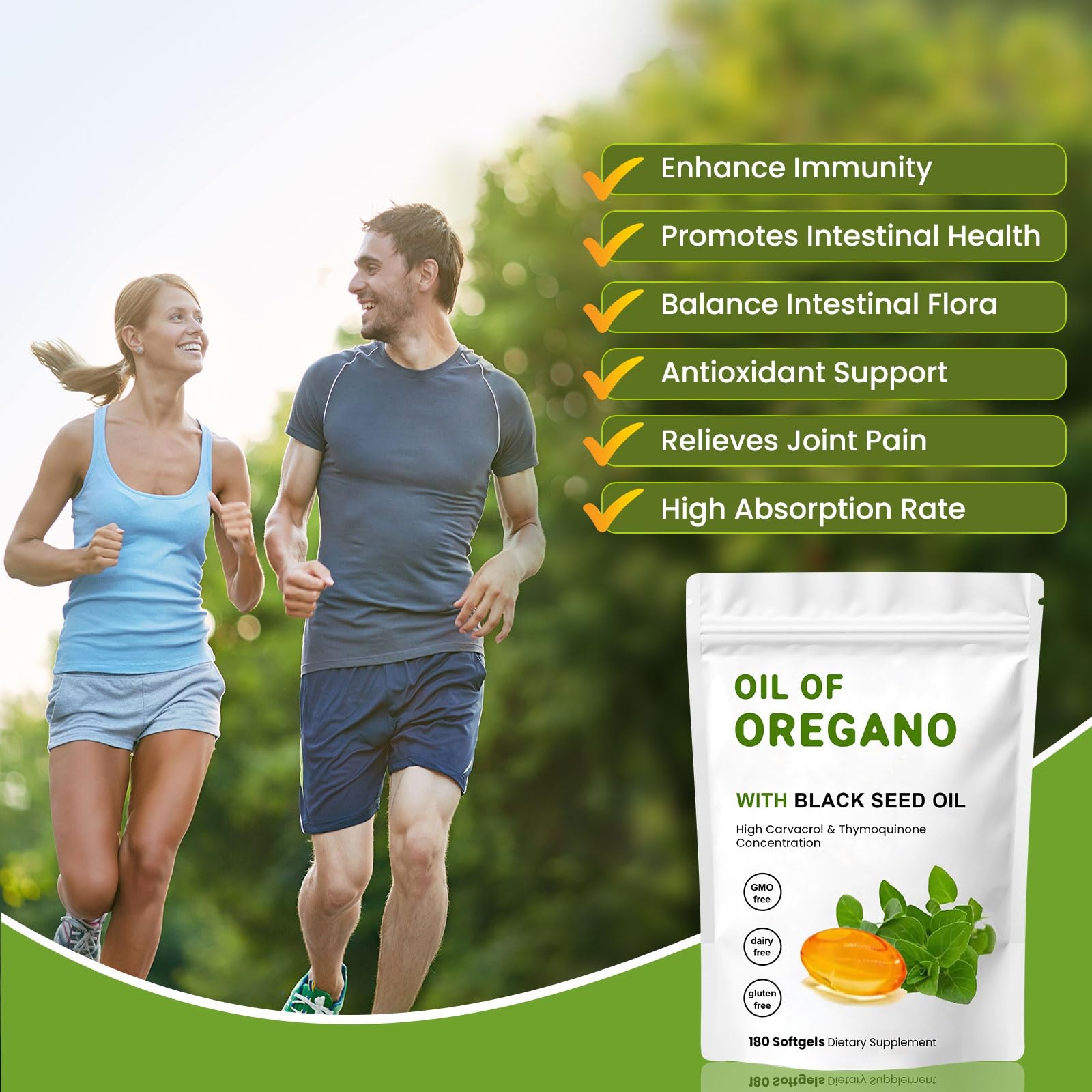 YKJHCSL 2-in-1 Oil of Oregano Softgels – Organic Oregano & Black Seed Oil, Non-GMO