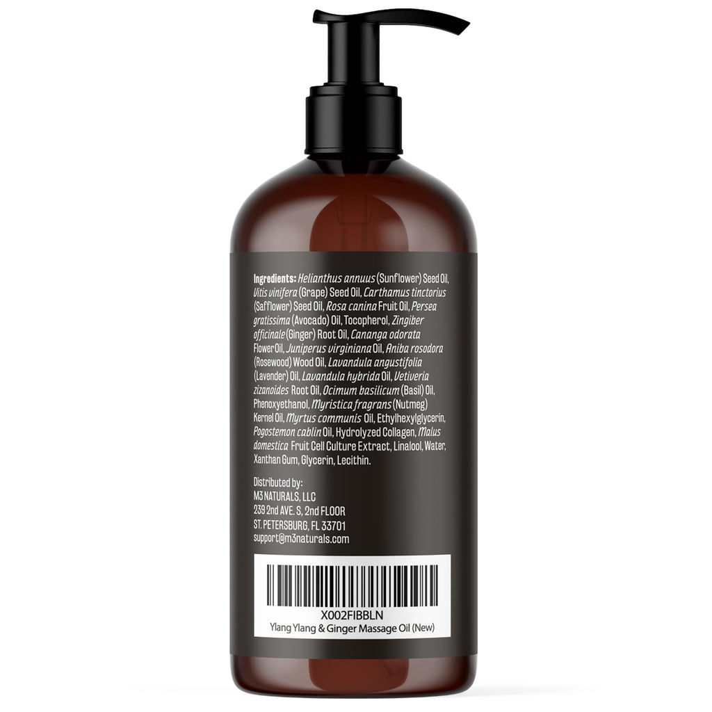 Ylang Ylang + Ginger Lymphatic Drainage Massage Oil – Collagen & Stem Cells | 8oz | M3 Naturals