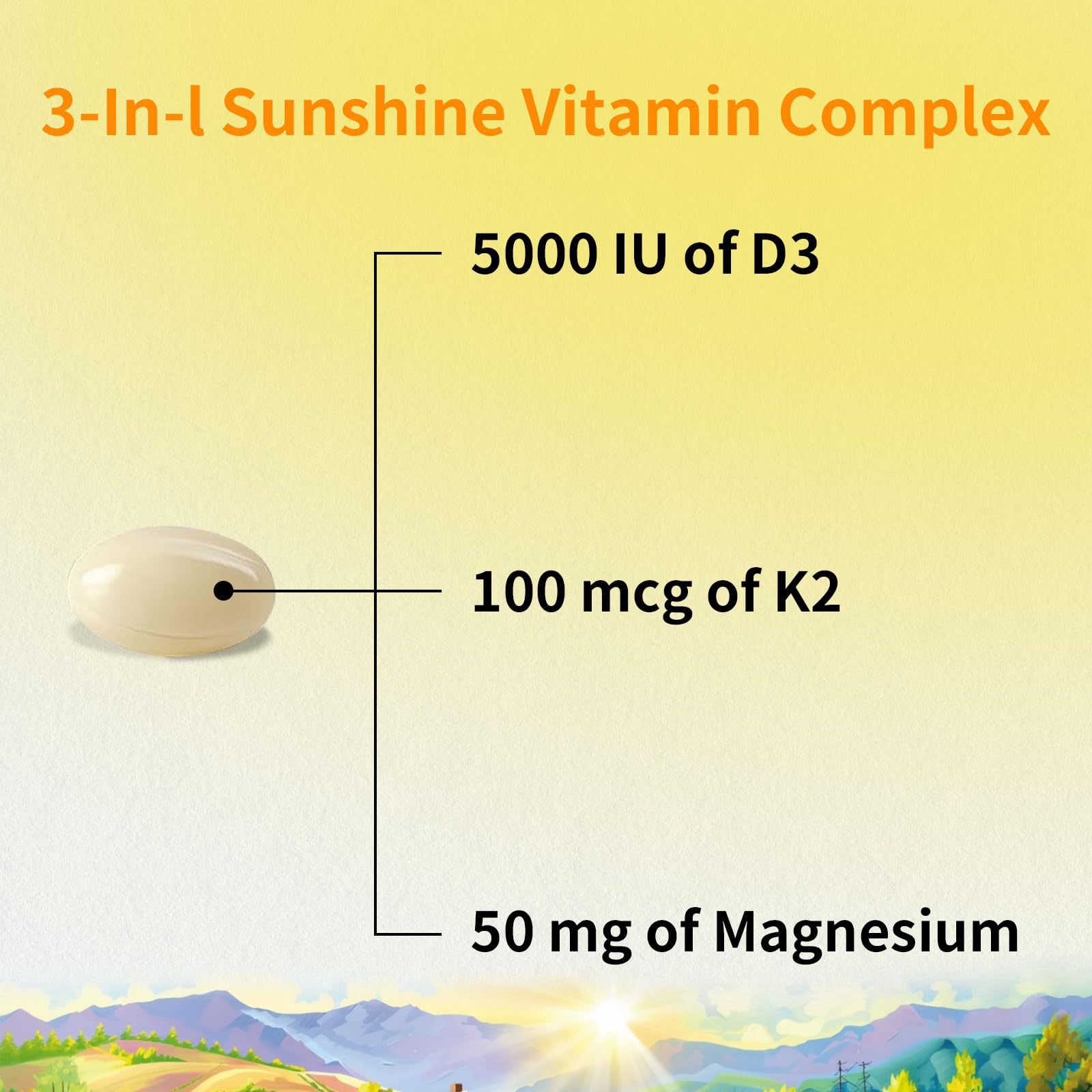 YMINGKJ Vitamin D3 K2 5000 IU 120 Softgels with Magnesium – Bone Health & Immune Support