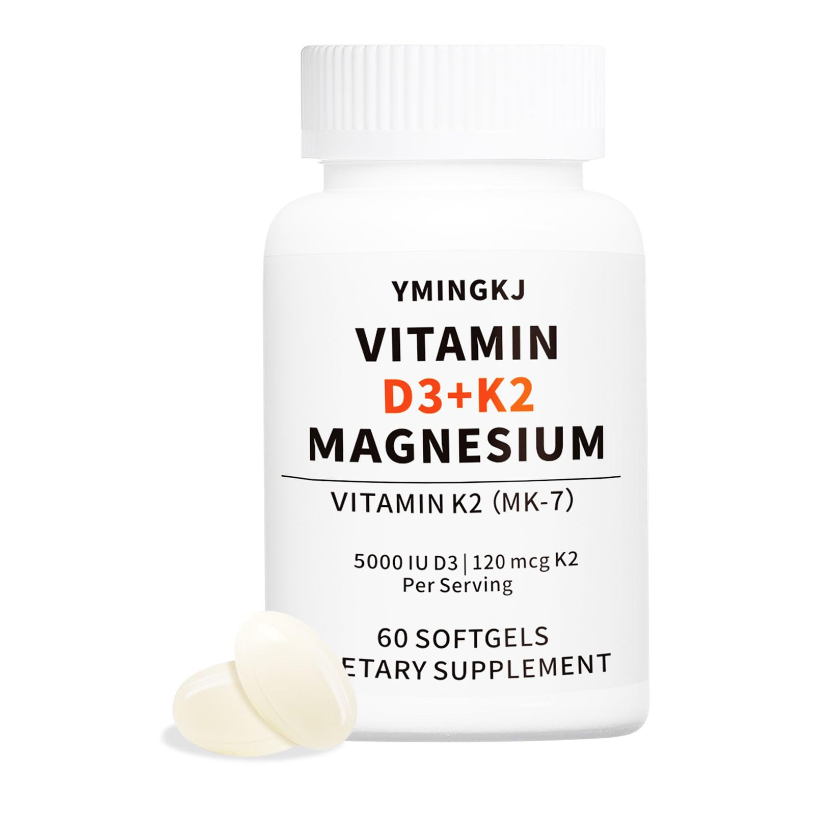 YMINGKJ Vitamin D3 K2 5000 IU Softgels with Magnesium & MCT Oil – 60 Count (Non-GMO, Gluten-Free)