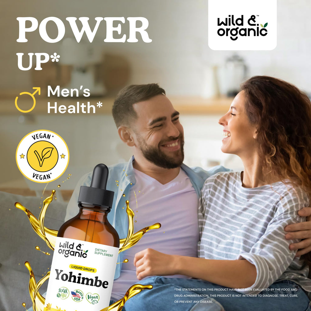 Wild & Organic Yohimbe Supplements for Men & Women - 5 mg Yohimbine Extract Tincture - Alcohol-Free Yohimbe Bark Drops - Vegan, Non-GMO & Sugar-Free - 4 fl oz