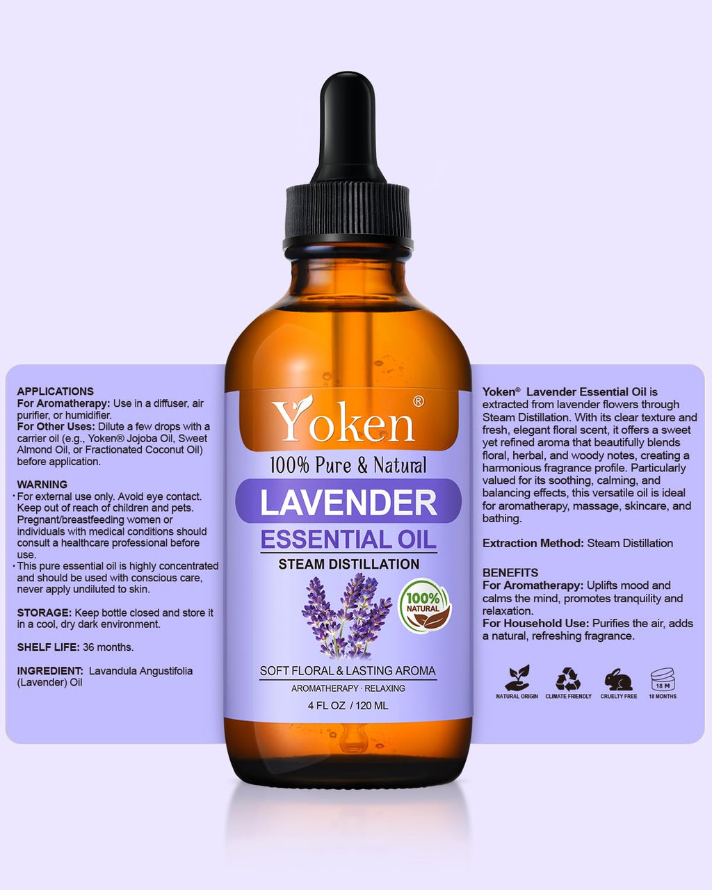Yoken Lavender Essential Oil - 4 oz | 100% Pure & Natural, Premium Grade