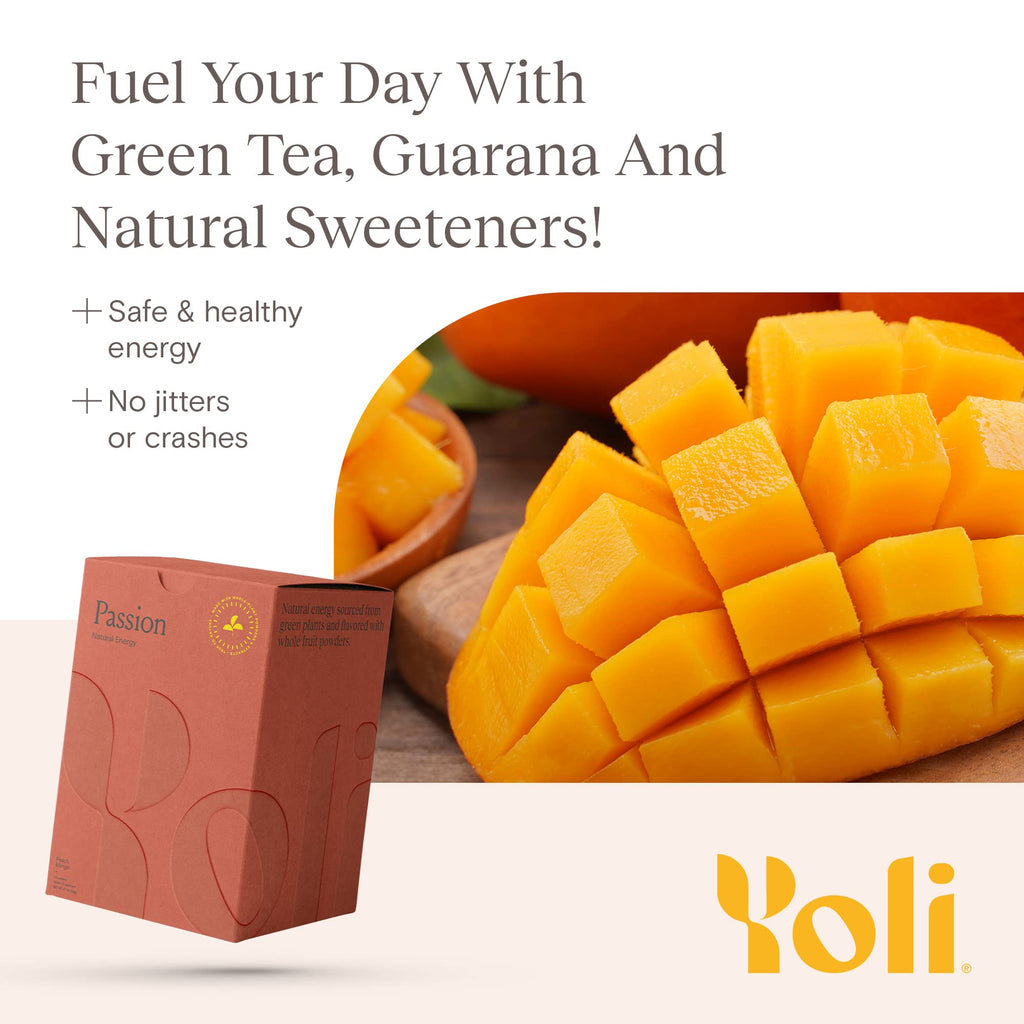 Yoli® Passion Energy Drink Powder Mix – Peach Mango, 90 Servings | Natural Energy for Endurance and Focus