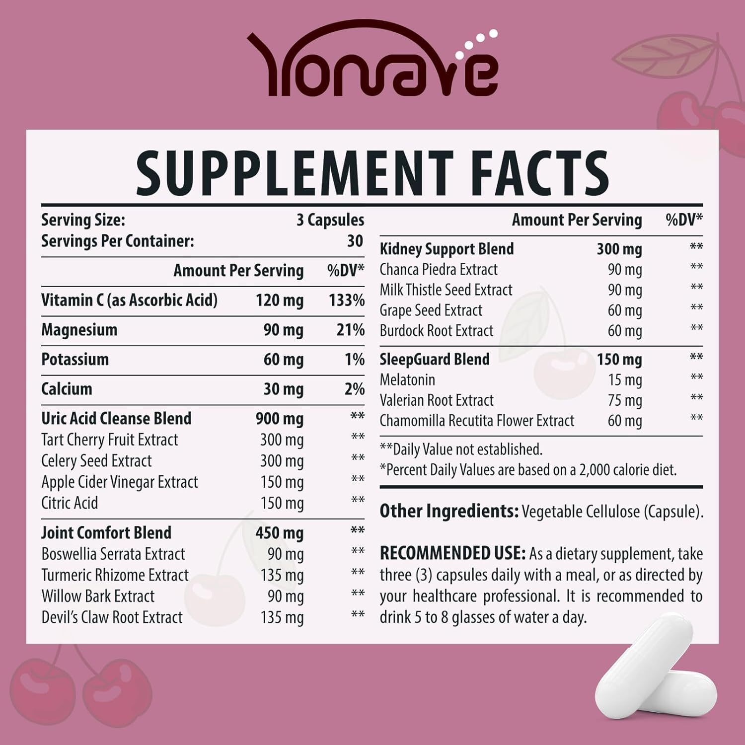 Yonrave Uric Acid Cleanse & Detox – Tart Cherry & Celery Seed Capsules (90 Veggie)
