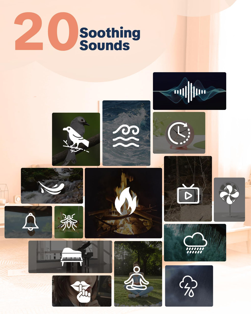 YONSEN Travel White Noise Sound Machine — Portable Sleep Aid with 20 Sounds