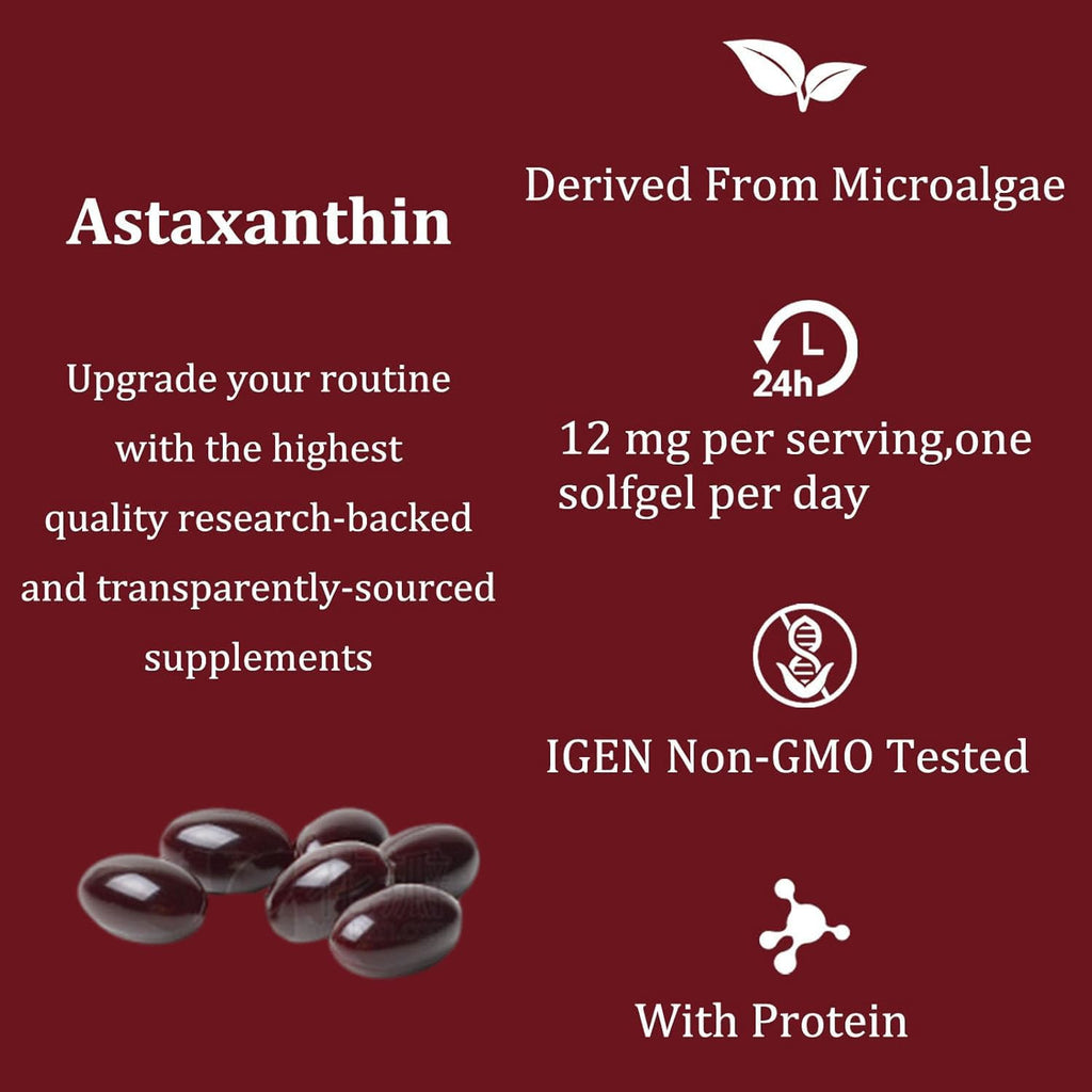 Yoqpoe Astaxanthin 12mg | Natural Antioxidant for Immune, Skin & Eye Health | 120 Softgels