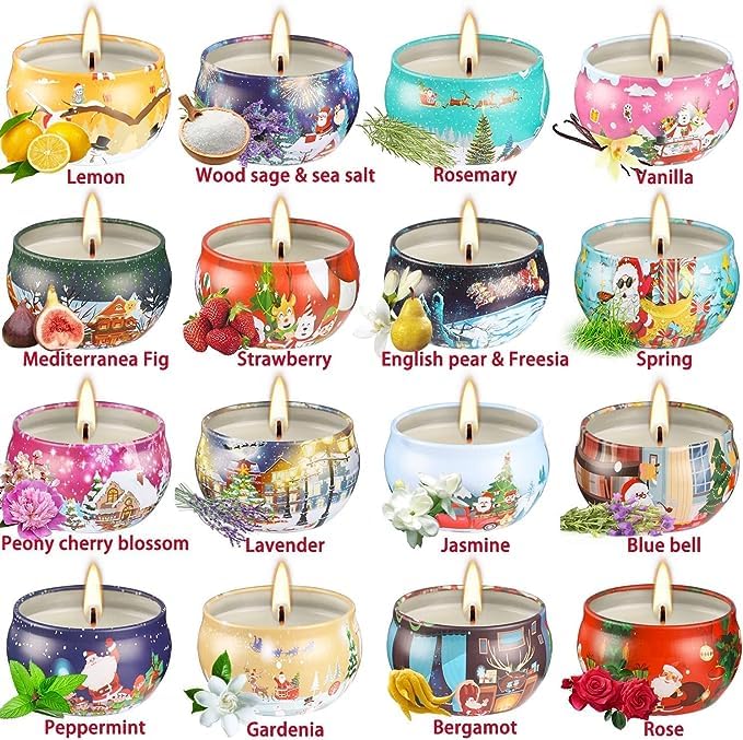 YOROXRG 16 Pack Christmas Scented Candles Gift Set – 2.5oz Soy Wax Jar Candles
