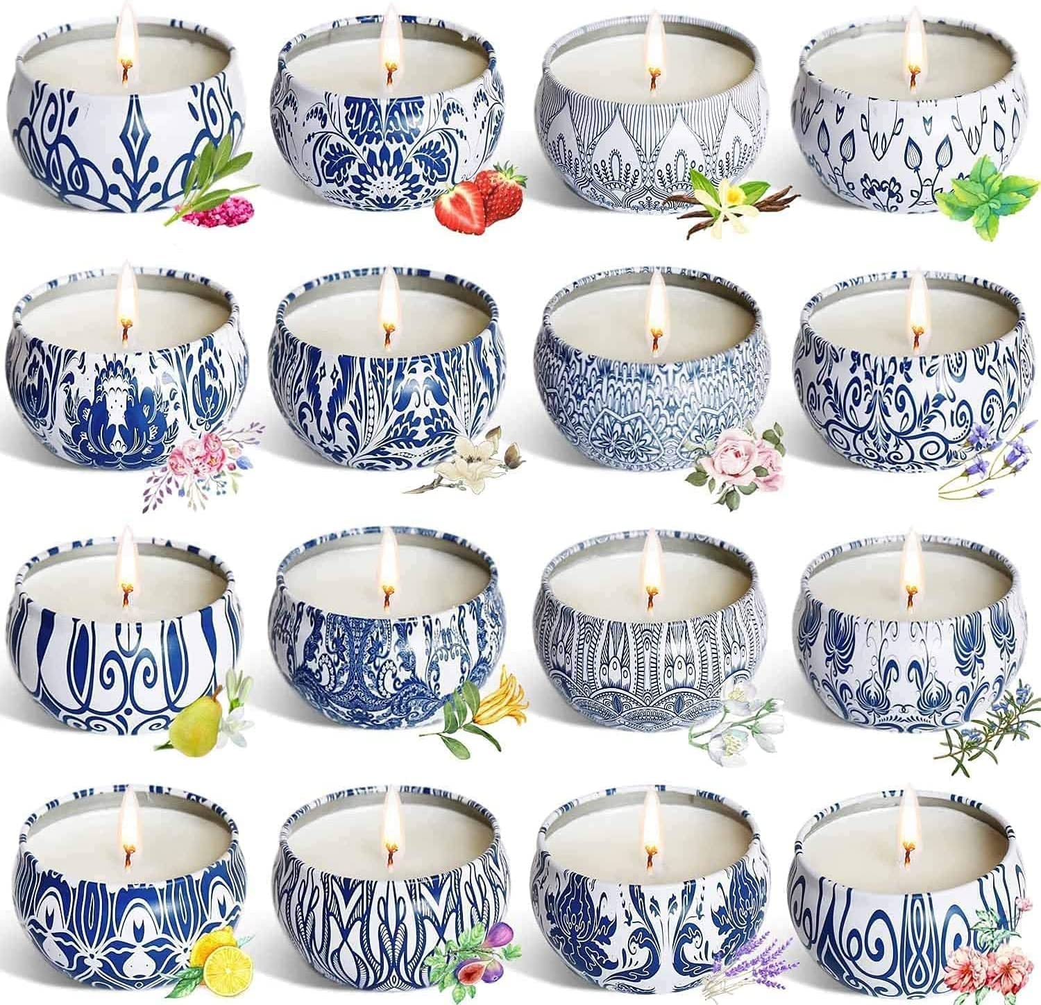 YOROXRG 16-Pack Scented Candles Gift Set | 2.5 oz Soy Wax Travel Tin Jars – Gifts for Mom, Christmas & Mother's Day