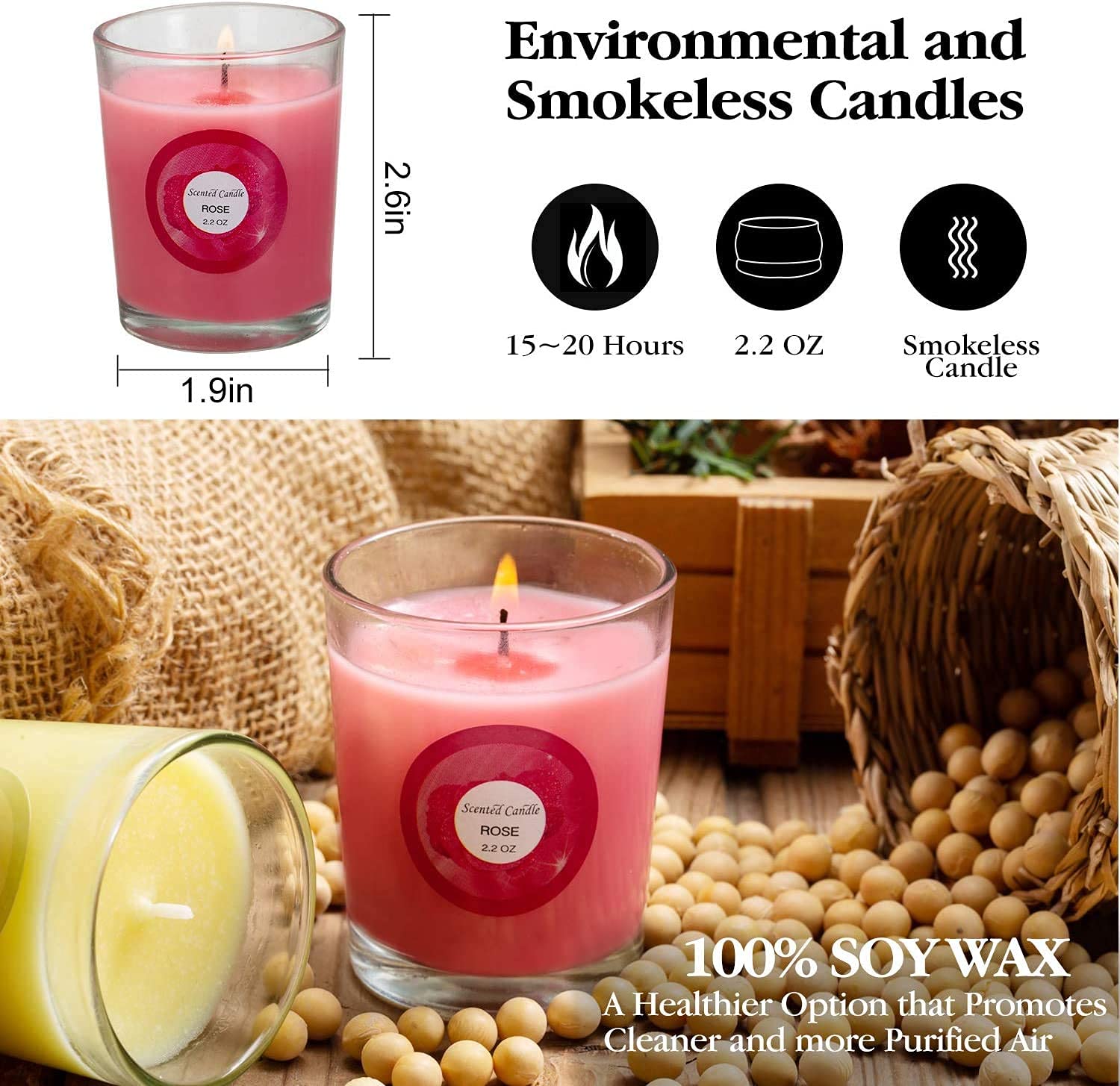 YOROXRG Scented Candles 20 Pack – Jasmine, Rose, Vanilla & More | Soy Wax Glass Jar