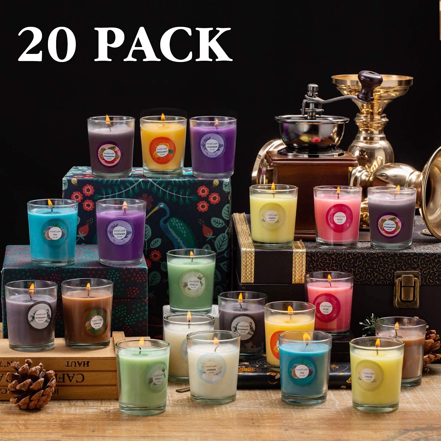 YOROXRG Scented Candles 20 Pack – Jasmine, Rose, Vanilla & More | Soy Wax Glass Jar
