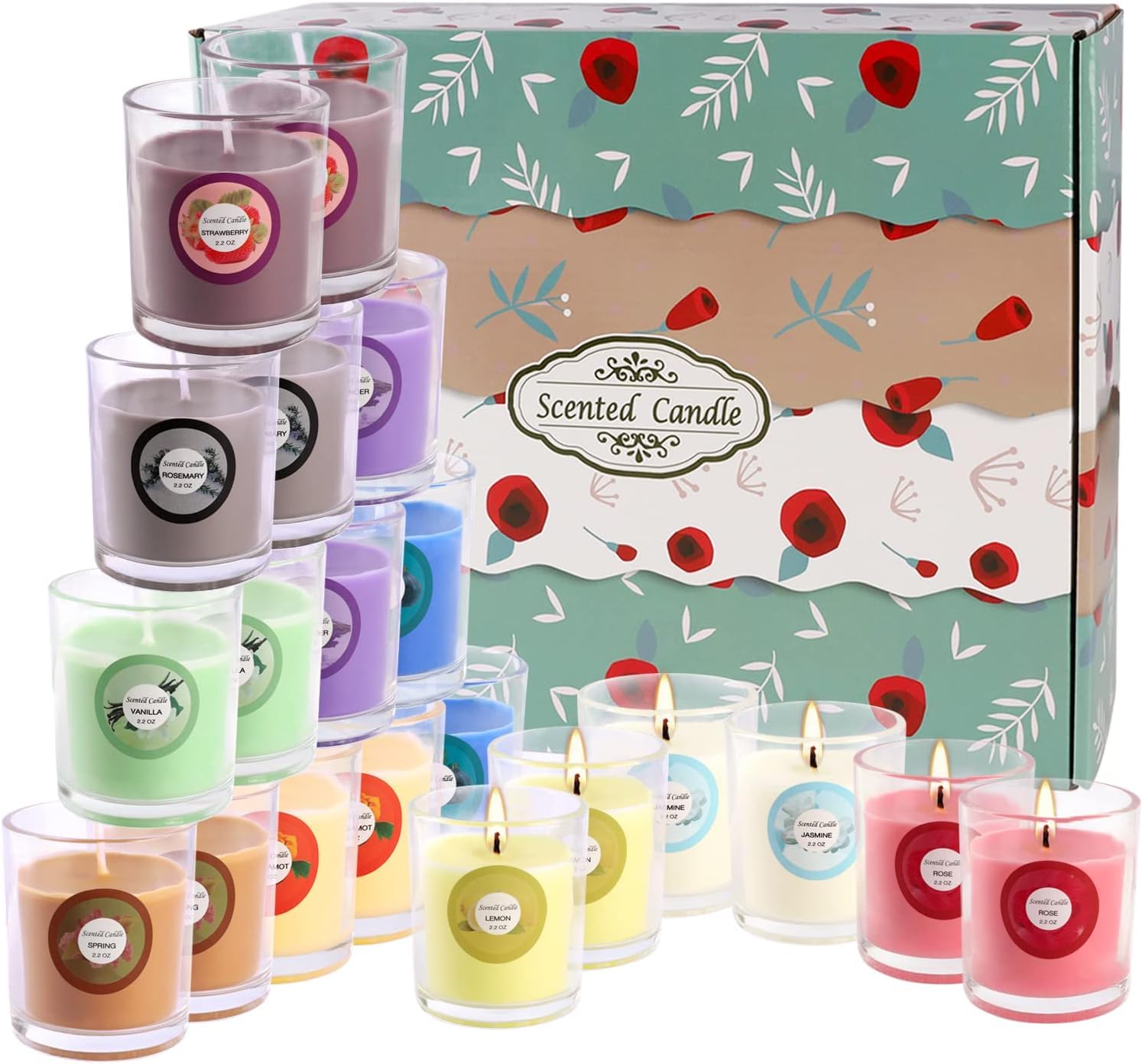 YOROXRG 40-Pack Scented Candles – Jasmine, Rose, Vanilla & More | Soy Wax Glass Jars