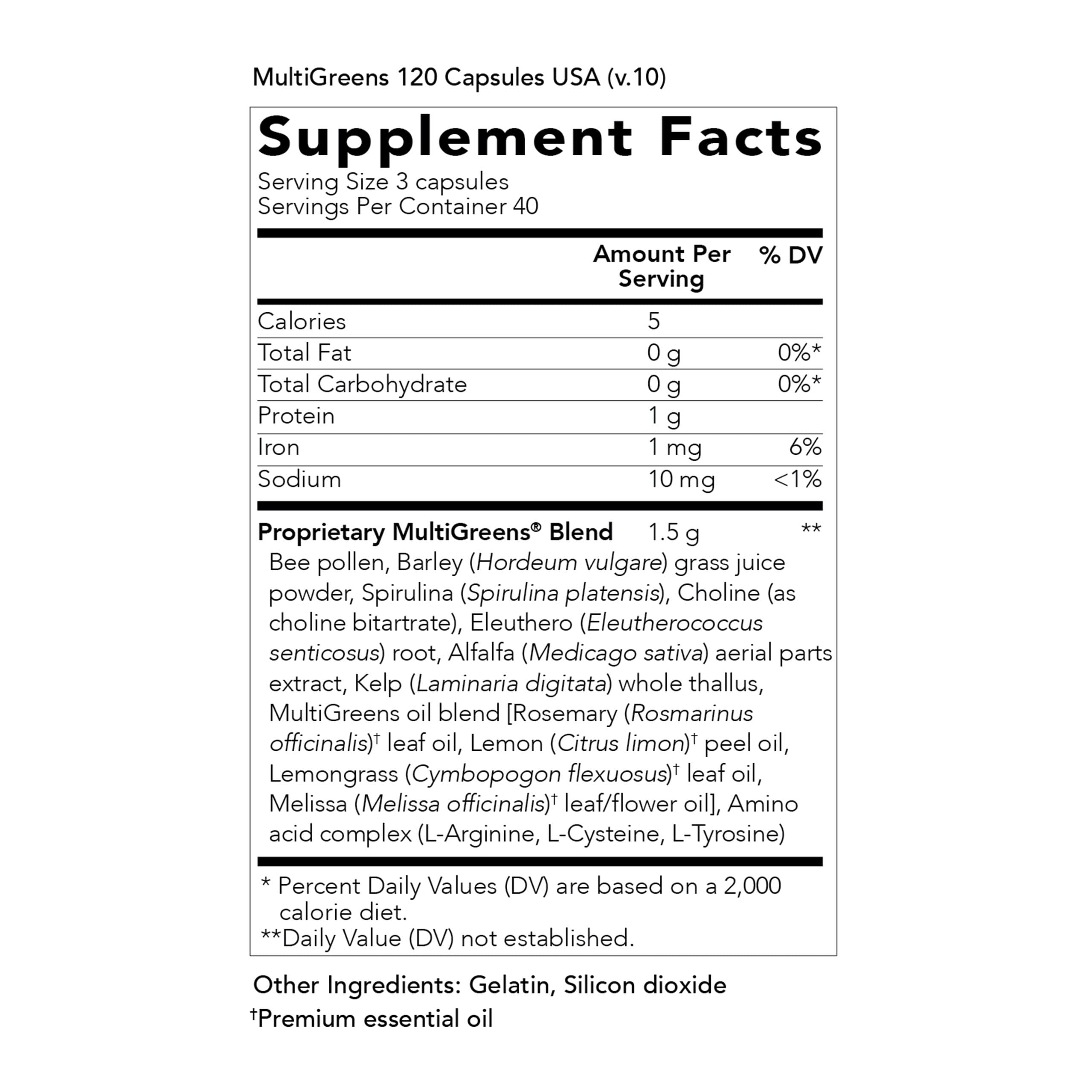 Young Living MultiGreens - Melissa Oil Herbal Capsule Supplement | 120 Capsules
