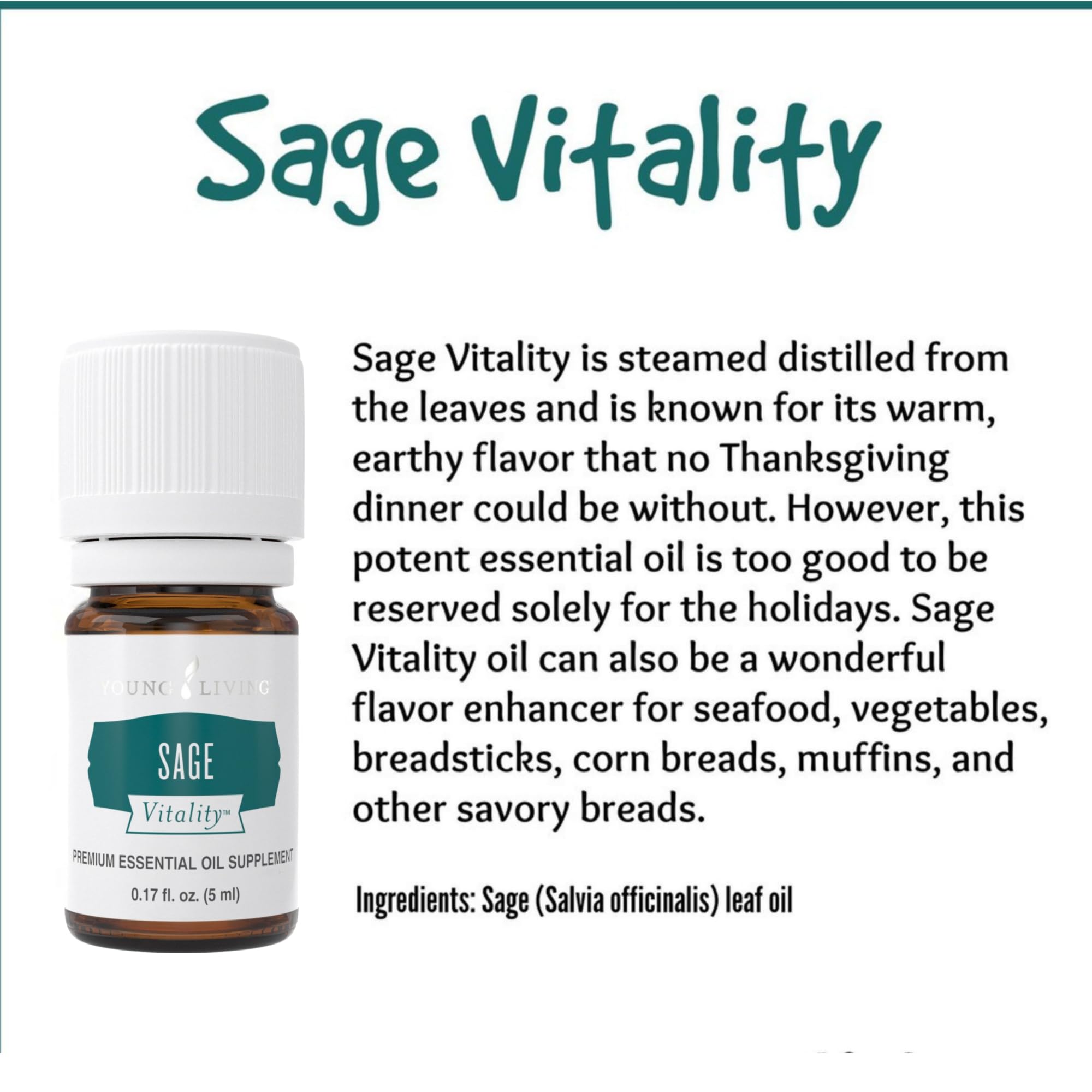 Young Living Sage Vitality Essential Oil - 5ml | Clearing Rituals, Culinary Use & Women's Well-Being
