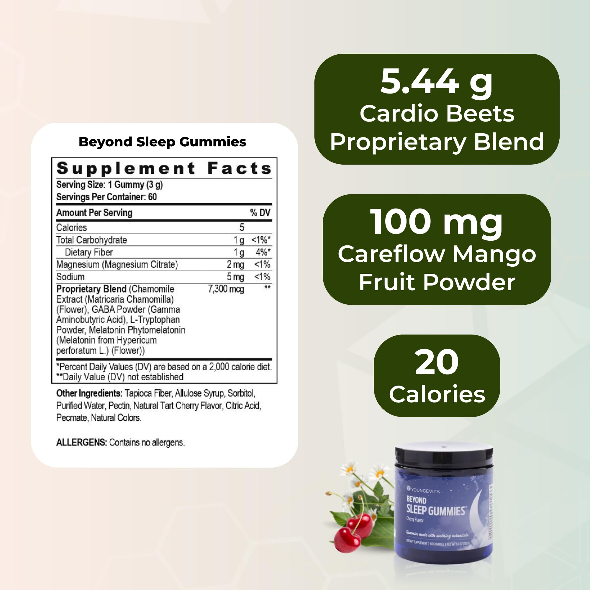 Youngevity Beyond Sleep Gummies – Melatonin, GABA & Chamomile | Tart Cherry, 60 Vegan, Sugar-Free
