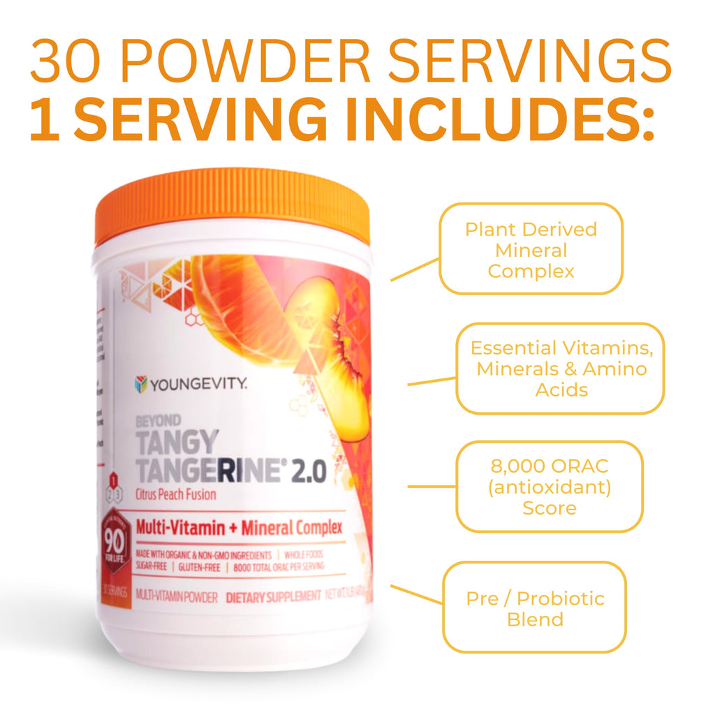 Youngevity Beyond Tangy Tangerine 2.0 Citrus Peach Fusion – 8000 ORAC Multivitamin & Mineral, 6-Pack