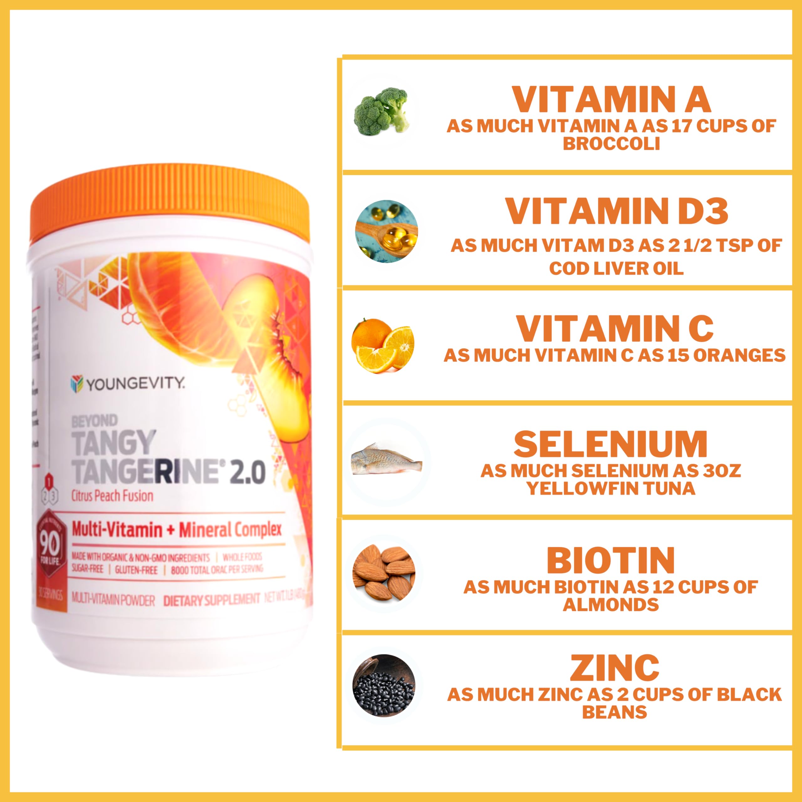 Youngevity Beyond Tangy Tangerine 2.0 Citrus Peach Fusion – 8000 ORAC Multivitamin & Mineral, 6-Pack