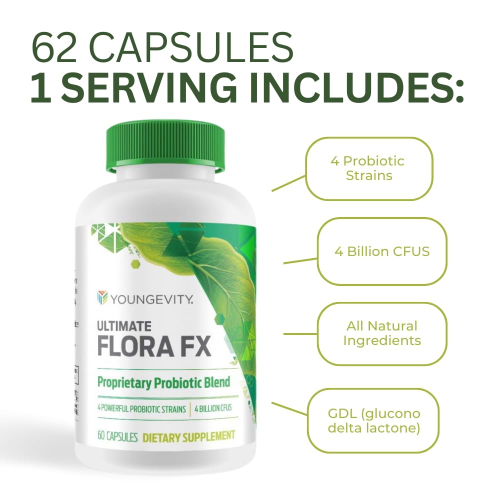 Youngevity Ultimate Flora FX Probiotic Supplement – 4 Bottles, 60 Capsules Each