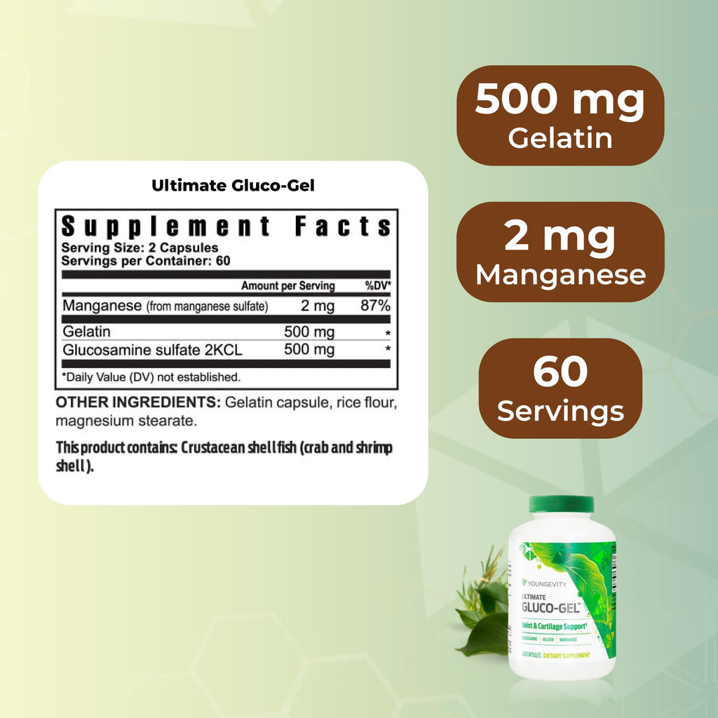 Youngevity Ultimate Gluco-Gel: Gelatin, Glucosamine & Manganese | 240 Capsules