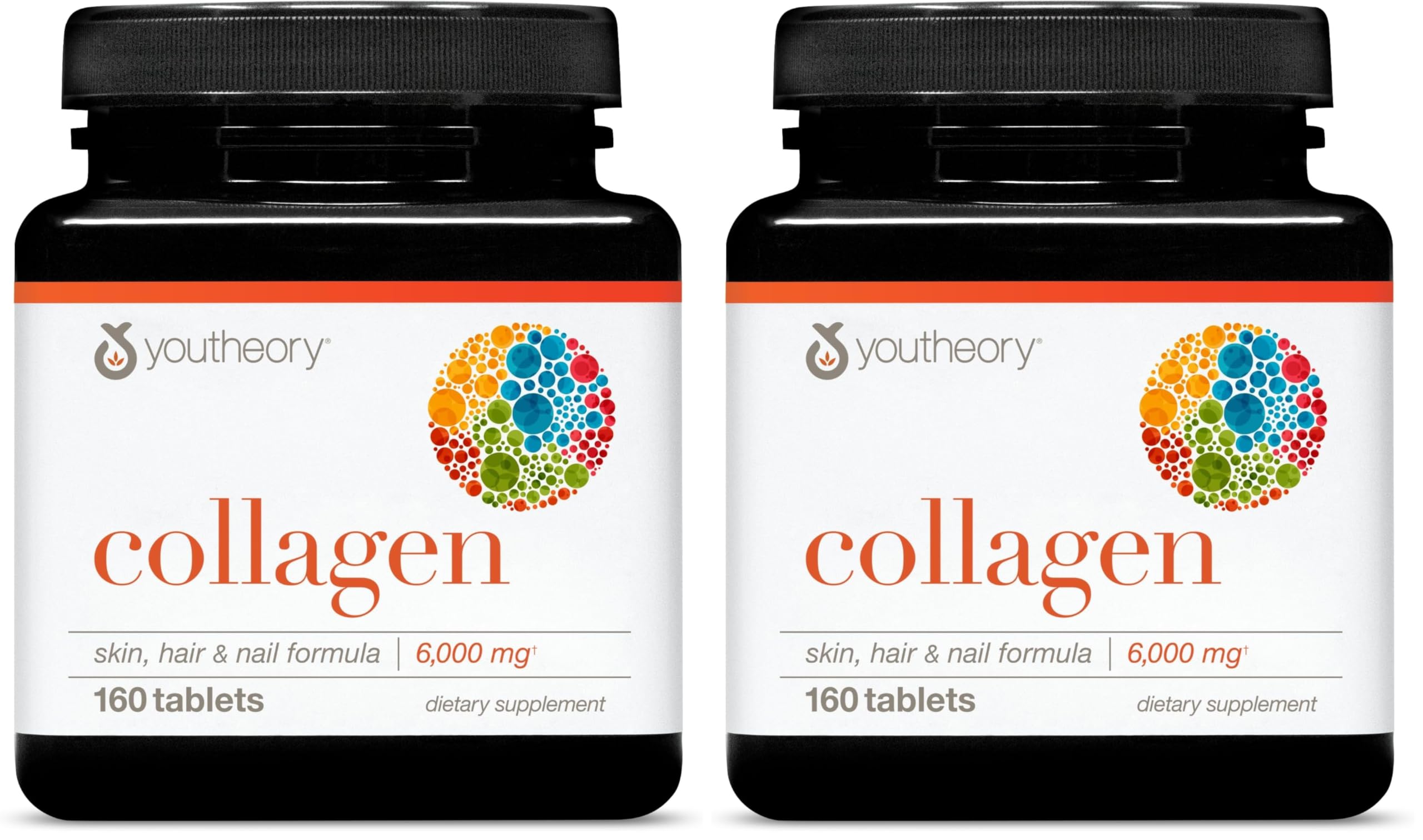 Youtheory Advanced Collagen 6,000 mg + Vitamin C | Hair Skin Nails | 160 Tablets Pack of 2